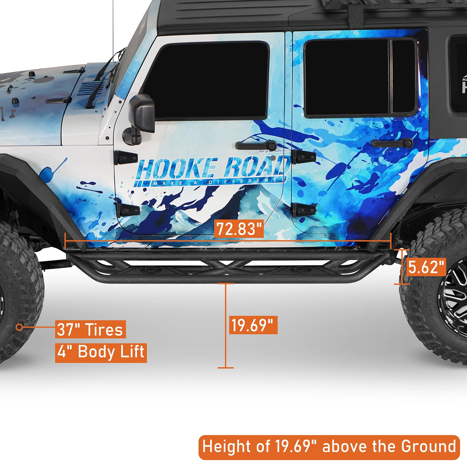 Hooke Road Wrangler JK Drop Side Steps Nerf Bars Running Boards for Jeep Wrangler JK Unlimited 4 Door 2007-2018 - Heavy Duty Off-Road Protection & Easy Entry/Exit for Adventure & Daily Driving