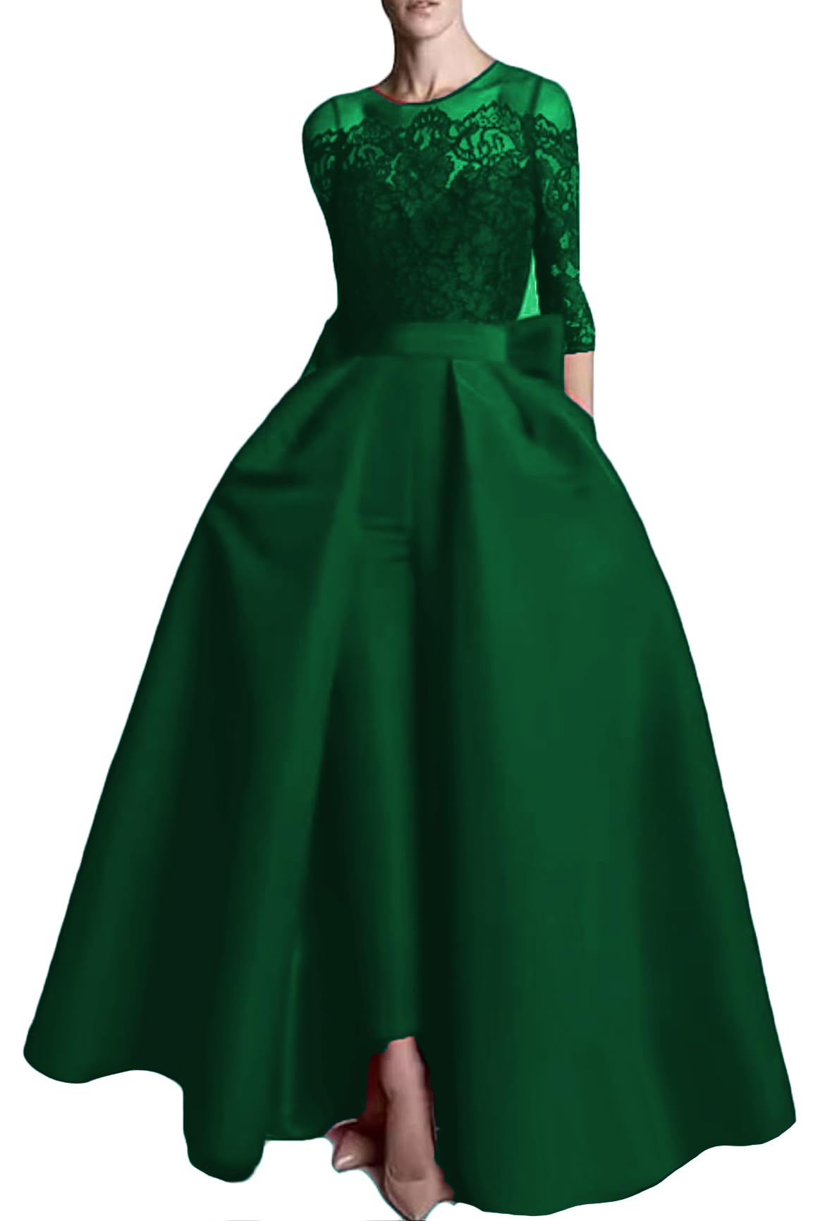 VENNYNG Women's Elegant Lace Jumpsuit with Detachable Train - 3/4 Sleeve Evening Gown for Wedding Guest, Party & Formal Events - Floor Length Pantsuit with Pockets | Perfect for Galas, Cocktail Parties & Special Occasions