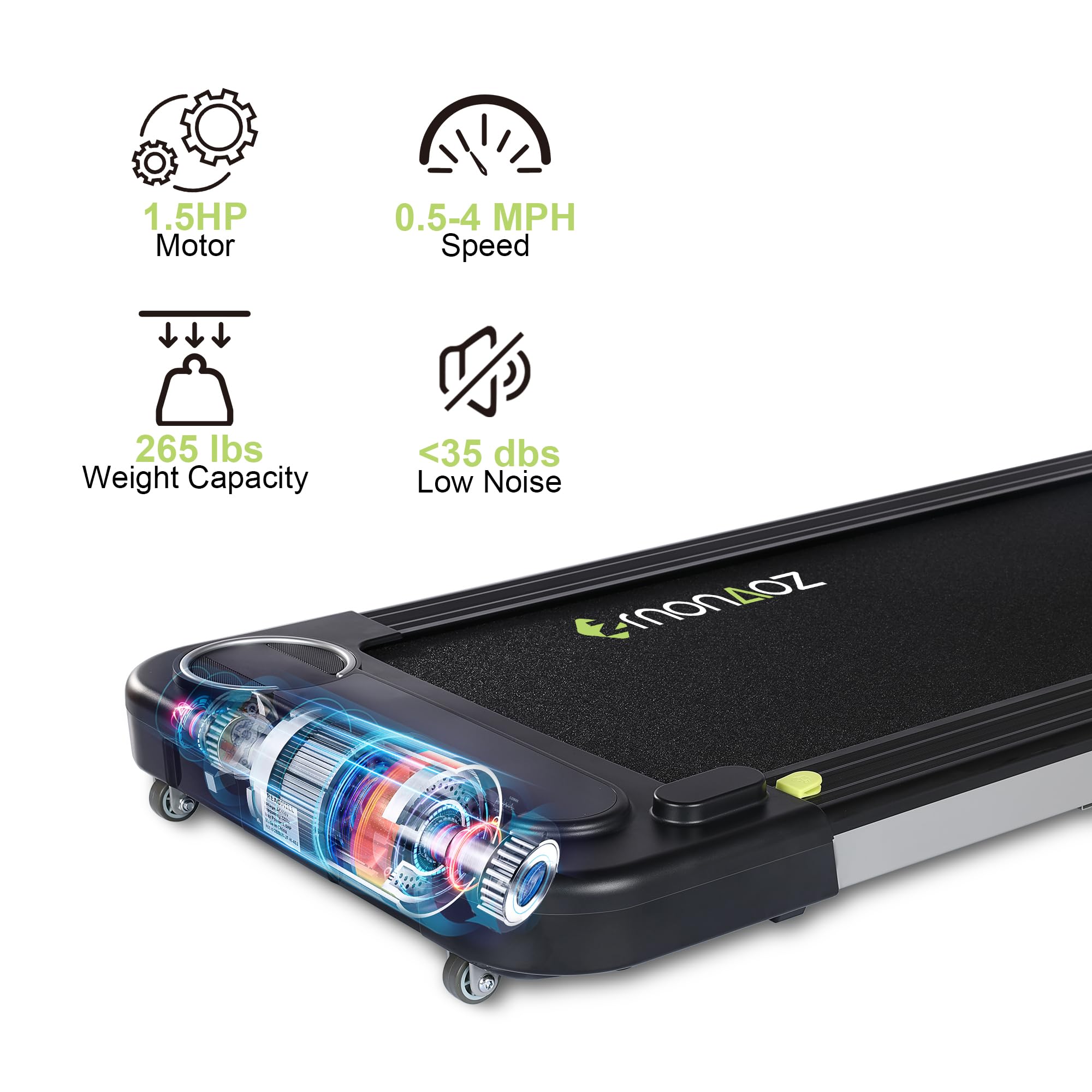 2 in 1 Under Desk Treadmill with Bluetooth Speaker - Walking Pad & Jogging Machine with Remote Control, Max 265lbs Capacity - Perfect for Home Office Workouts & Compact Spaces