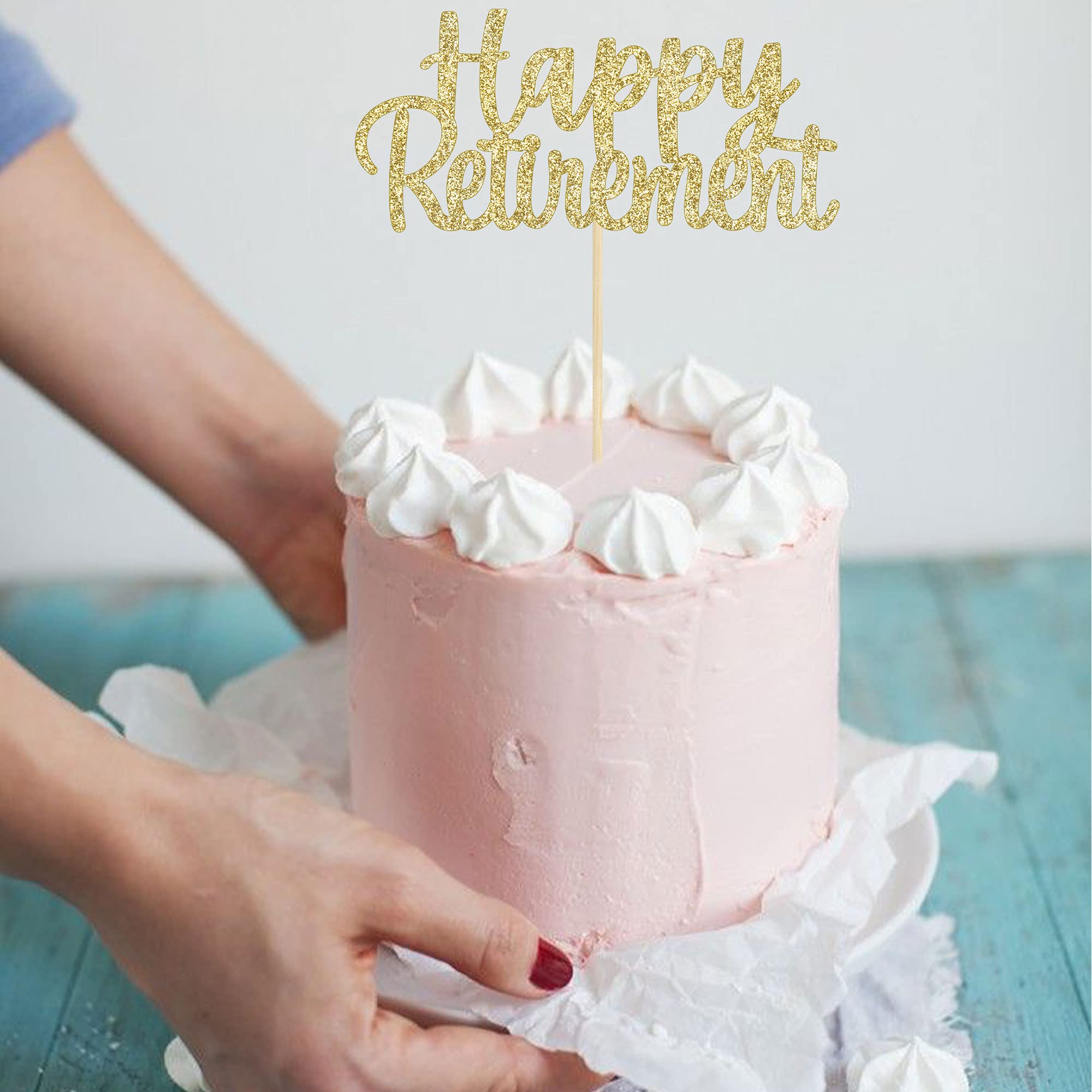 Gold Glitter Happy Retirement Cake Topper - 1 Pack Cake Decoration Picks for Retirement Party, Farewell Celebration & Retirement Cake Decorating Supplies | Perfect for Retirement Cakes, Cupcakes & Dessert Displays