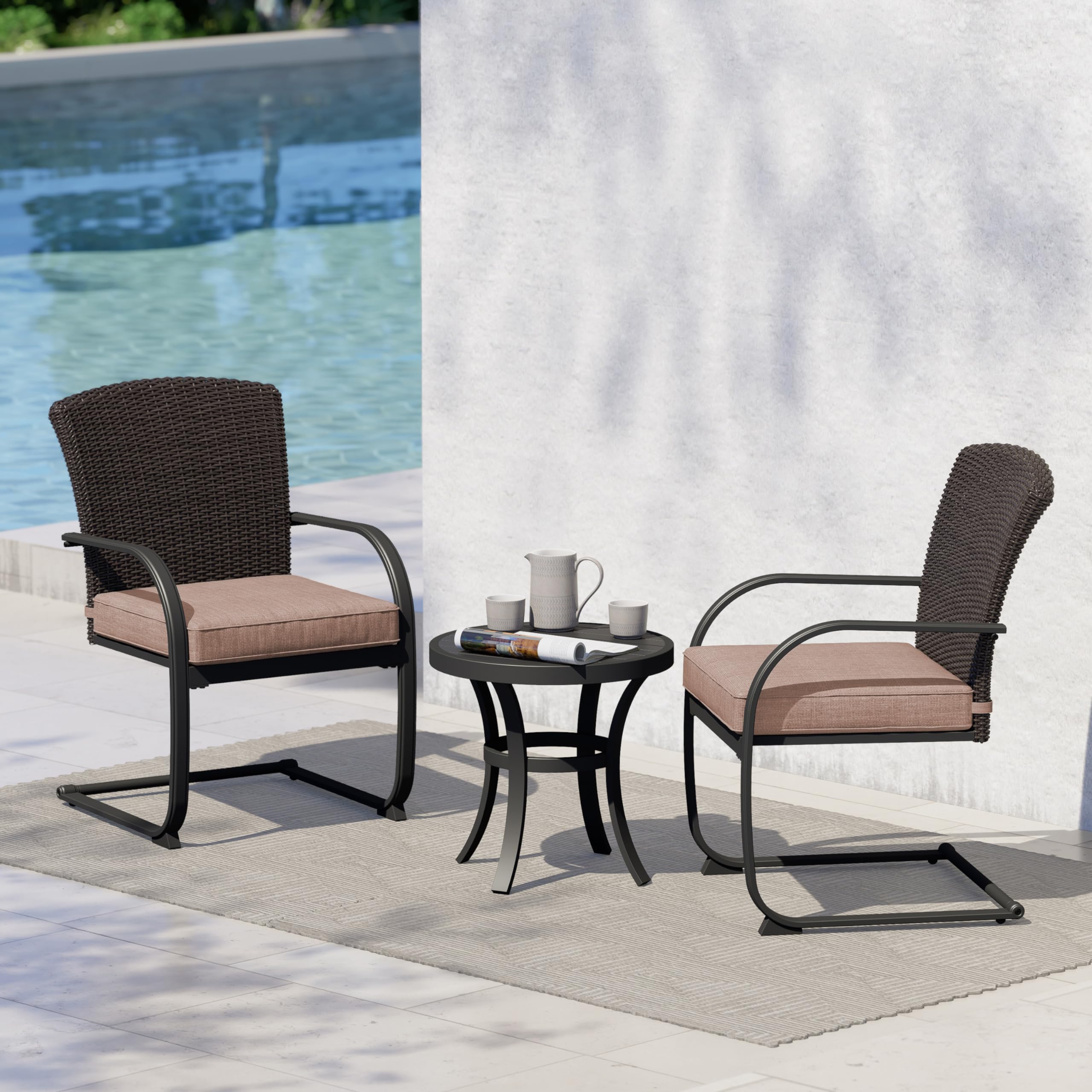 3-Piece Wicker Bistro Set with Cushions - Outdoor Patio Furniture for Balcony & Porch