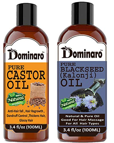 **Dominaro 100% Pure & Natural Castor Oil & Black Seed (Kalonji) Oil Combo Pack – 2 Bottles (200ml Each) for Hair Growth, Scalp Care & Beard Growth – Perfect for Daily Hair & Skin Nourishment**