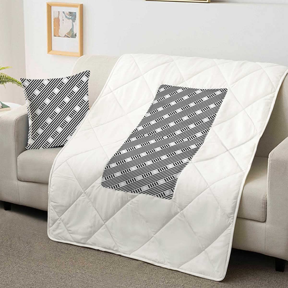 Premium Travel Blanket & Pillow Set - Soft Black Modern Throw Pillow for Sofa, Couch, Bed - 20
