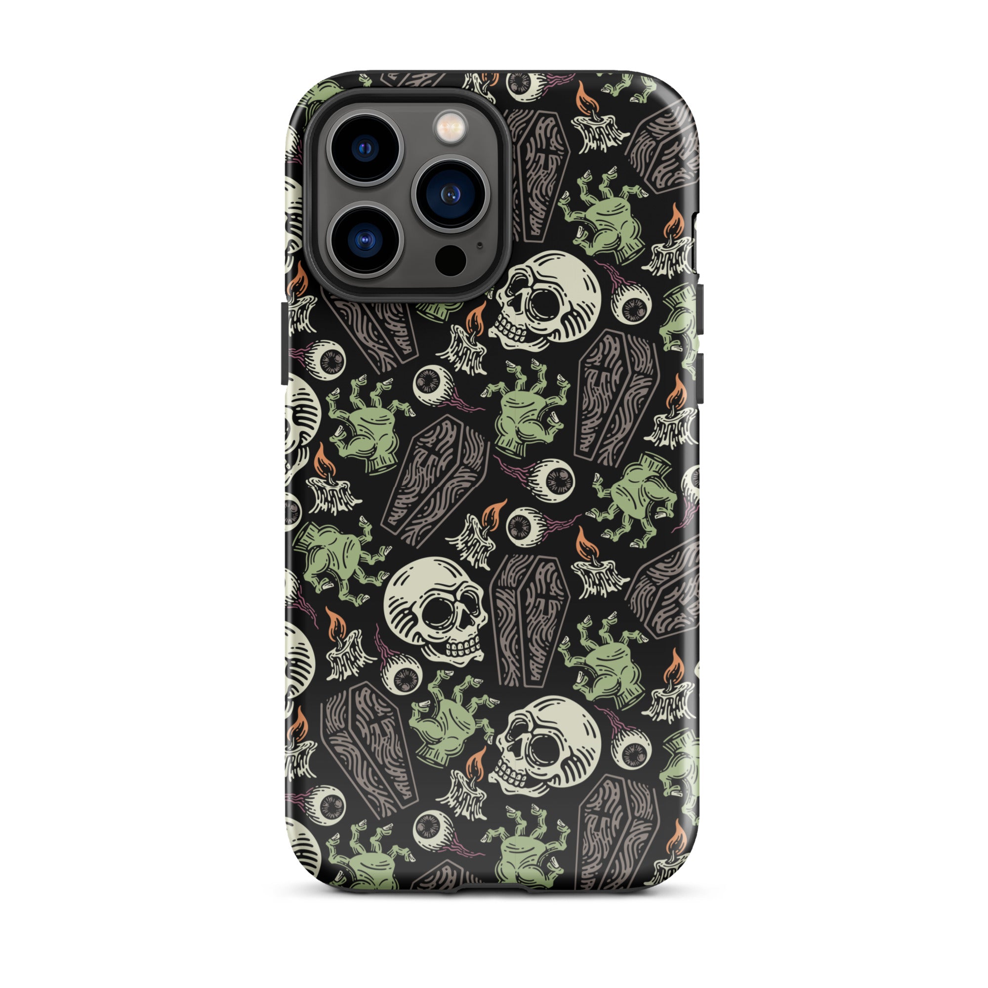 Premium Skeleton Horror iPhone Case - Durable Shockproof Protection for iPhone 12/13/14/15 Pro Max - Gothic Halloween Aesthetic Phone Cover for Parties & Cosplay