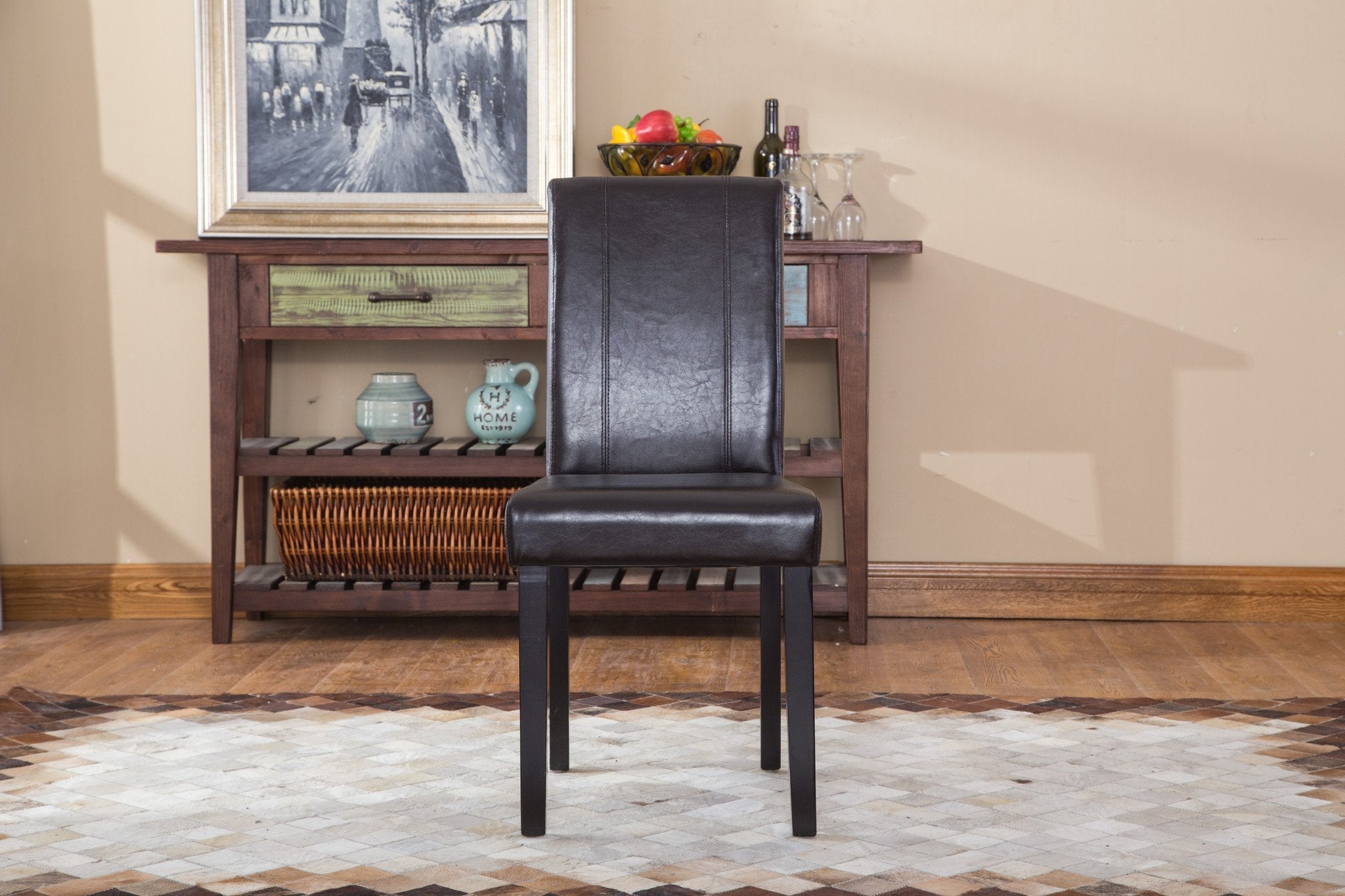 Roundhill Urban Style Solid Wood Faux Leather Parsons Dining Chairs - Set of 2, Brown - Modern Kitchen & Dining Room Furniture for Home, Restaurant, and Office Use