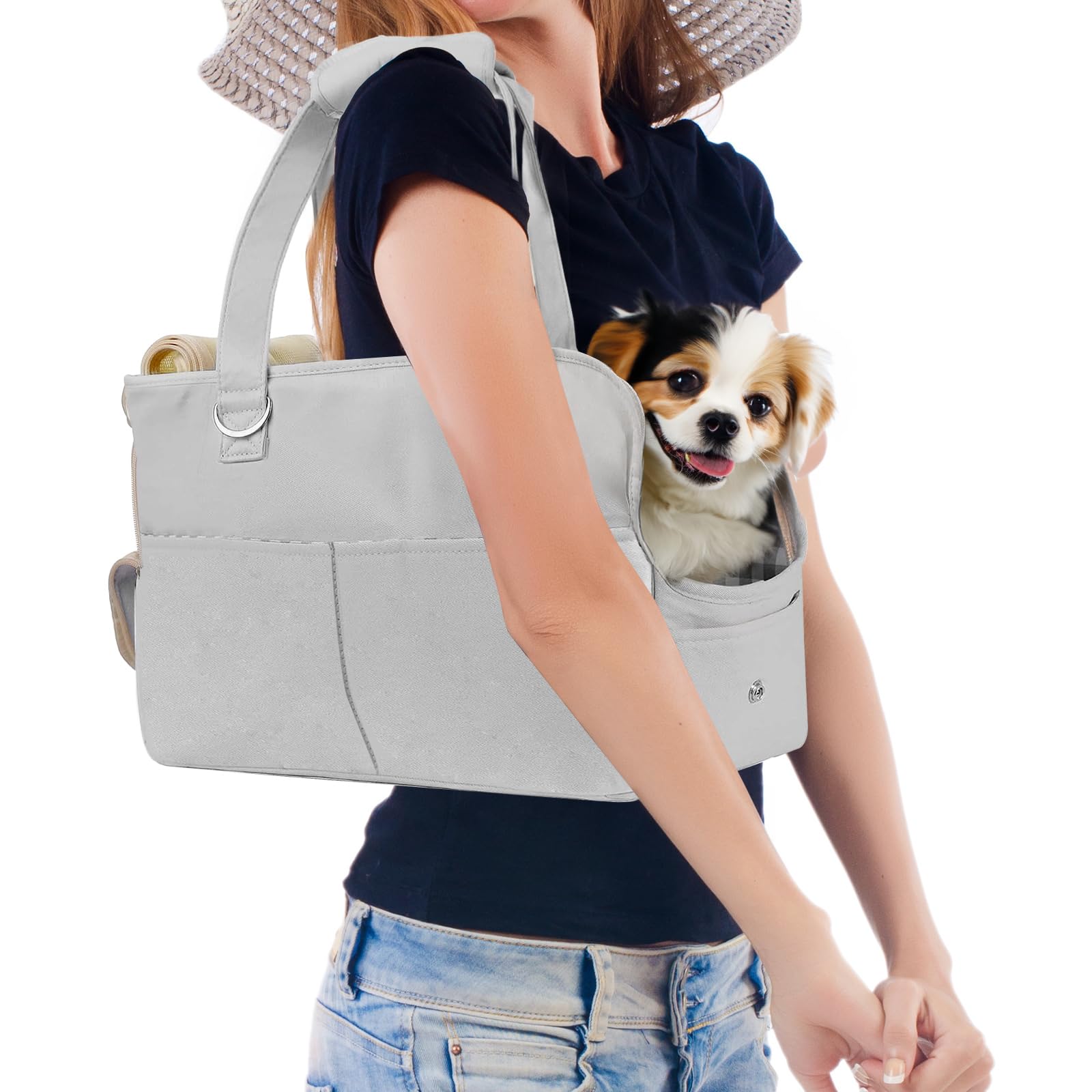 Airline Approved Soft-Sided Dog Carrier Purse for Small Dogs & Puppies - Lightweight Oxford Cotton Tote with 6 Pockets - Perfect for Travel, Shopping & Outdoor Adventures