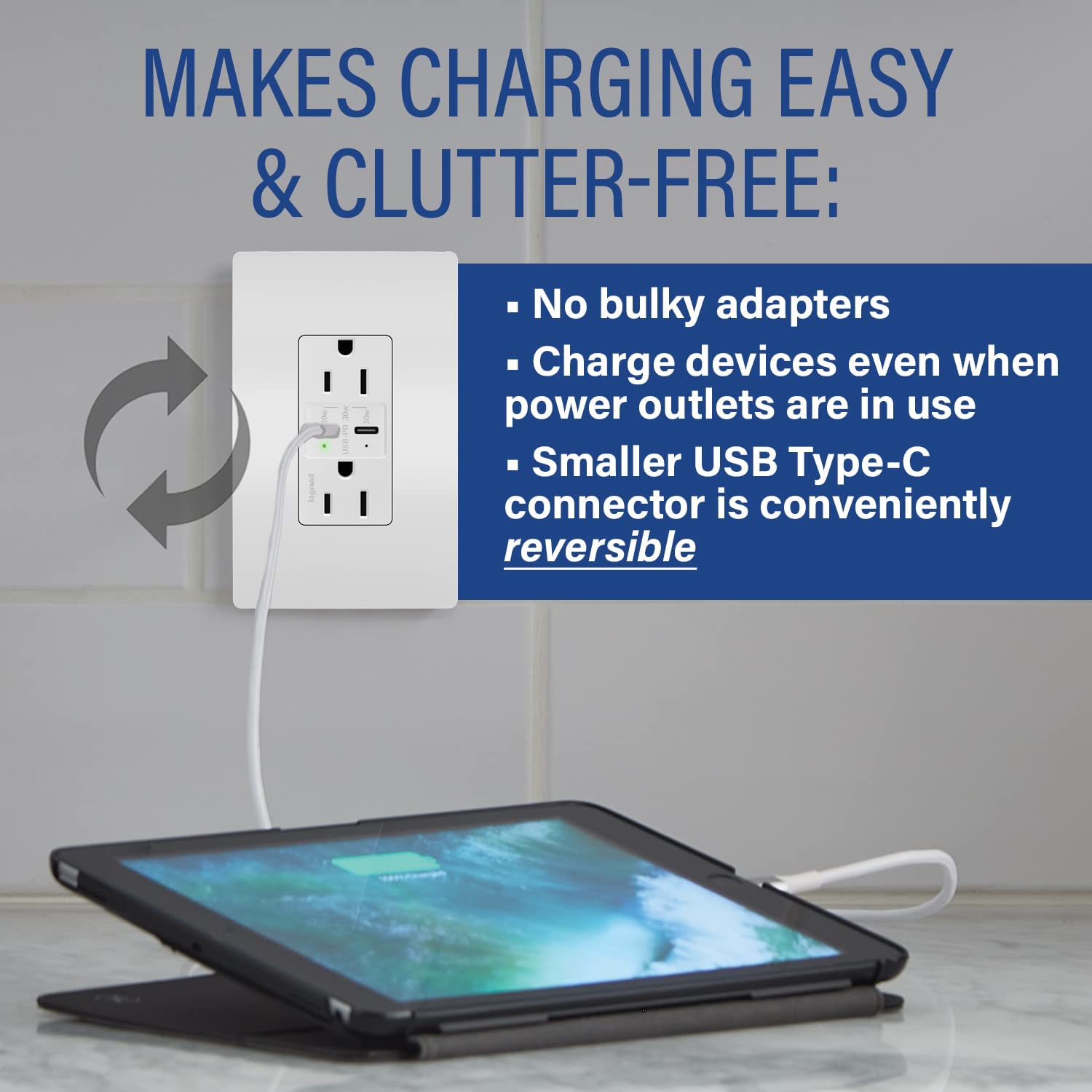 Legrand Adorne 20A Tamper-Resistant Ultra-Fast USB-C Power Outlet with Power Delivery - 4-Pack White (ARTRUSB20PD30W4-4PK) - Perfect for Home Offices, Kitchens & Smart Device Charging