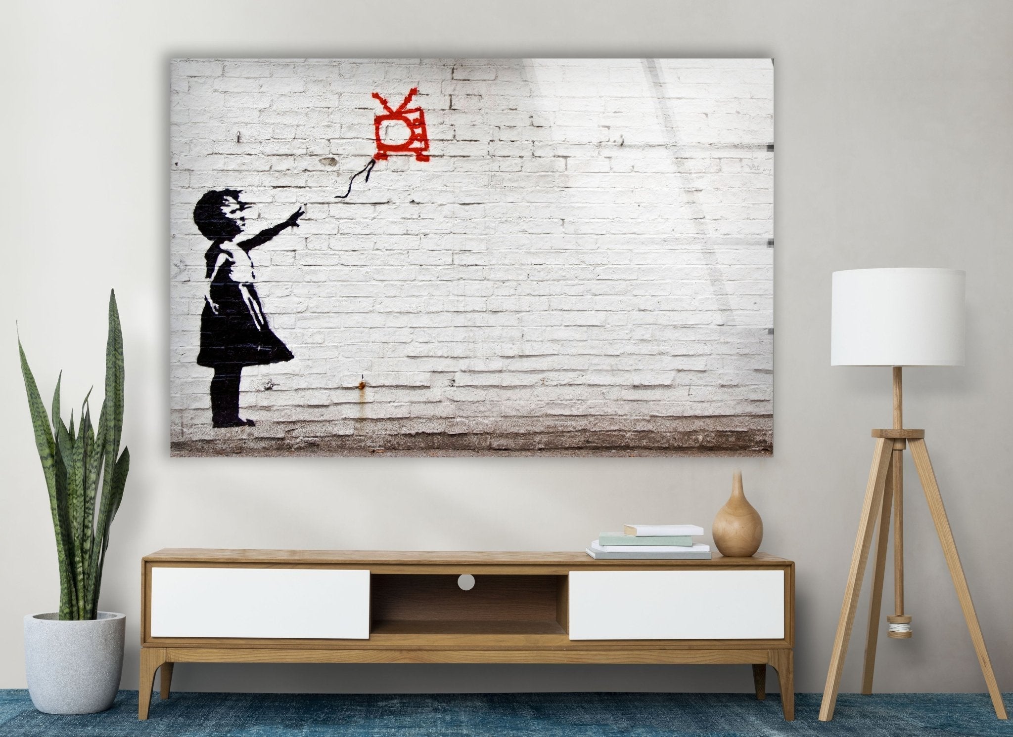 Banksy Kite Girl Glass Wall Art - Stunning Home Decor for Living Room, Bedroom & Office - Modern Framed Glass Print for Urban Art Lovers