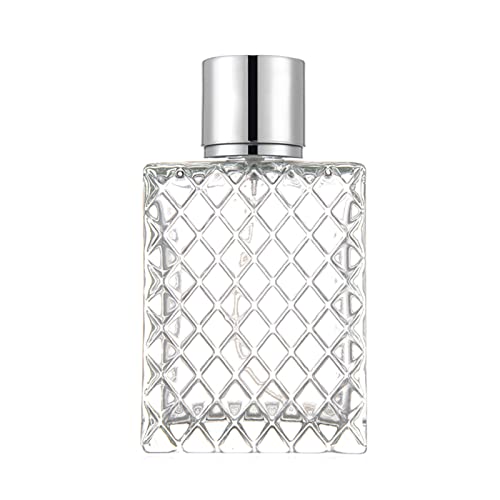 100ml Square Grid Clear Refillable Perfume Bottle - Travel Size Portable Glass Atomizer for Fragrance, Essential Oils & Cologne (Perfect for Gym, Travel & Purse)