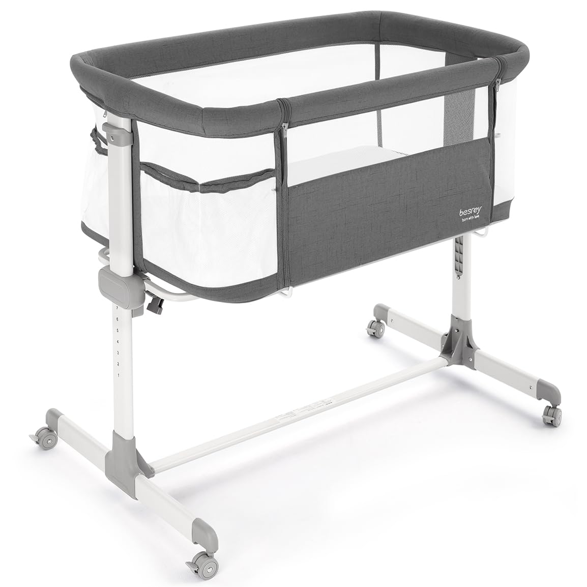 Besrey Baby Bassinet Bedside Sleeper - Breathable Mesh Crib for Newborns with Adjustable Height & 360° Wheels | Portable Infant Bed with Storage Pockets | Perfect for Nursery, Bedroom & Travel