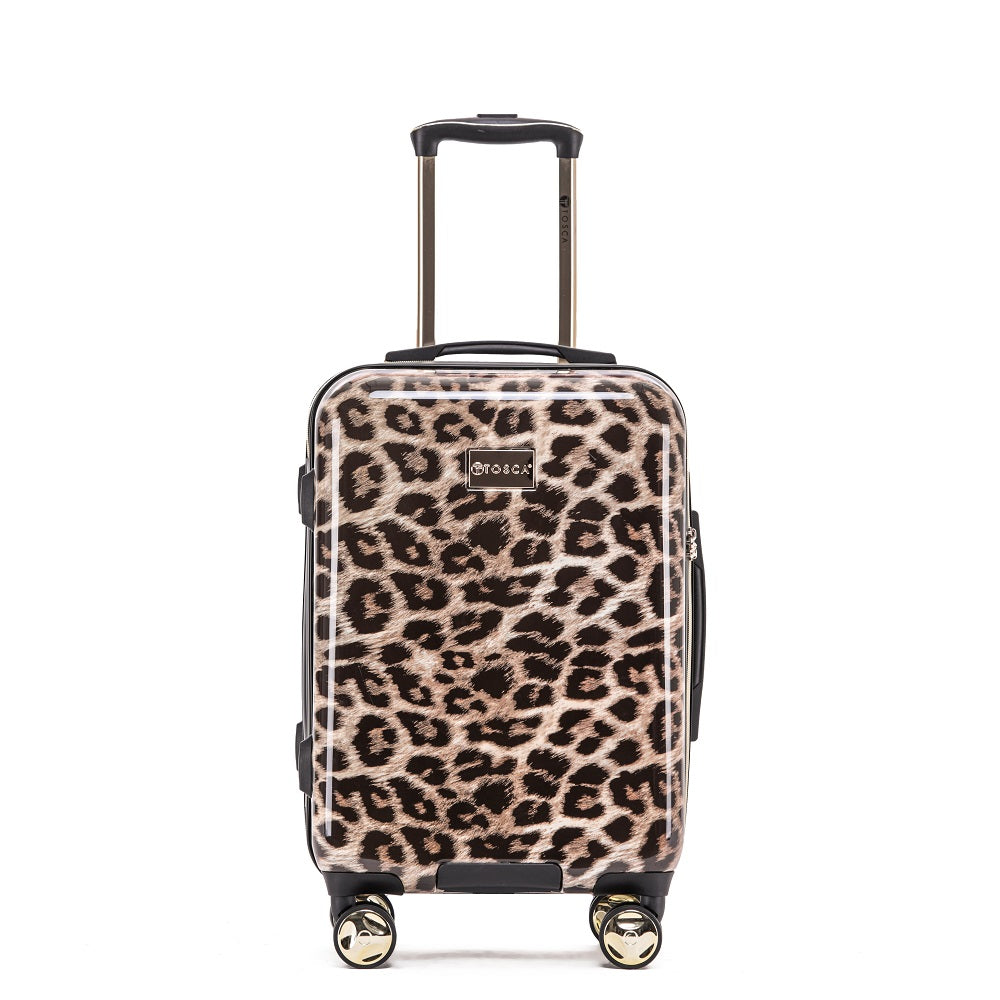 Tosca 20 Inch Small 4 Wheel Hard Shell Suitcase - Leopard Print Luggage for Women, Carry-On Travel Bag for Airplane, Weekend Trips & Business Travel