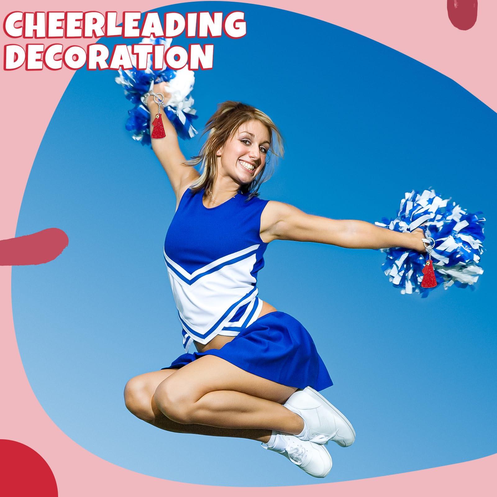 20 Sets Bulk Cheerleader Gifts - Glittery Red Megaphone Keychains with Tassel - Perfect for Team Cheer, Cheerleading Parties & Sports Events - Great as Motivational Gifts for Players and Fans