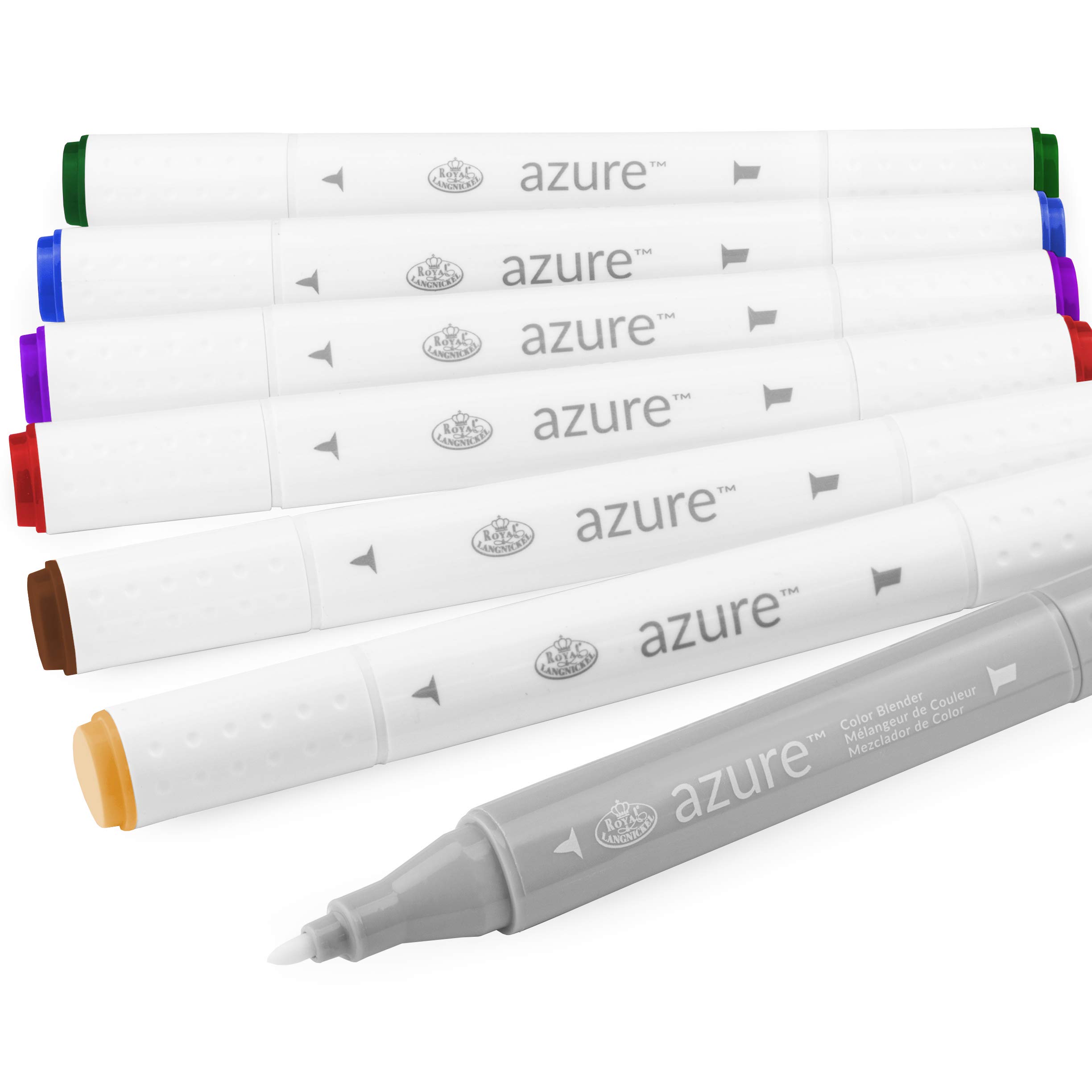Royal and Langnickel Azure Artist Markers - Dual Tip Brush & Chisel Set of 6 (5 Colors + Blender) - Perfect for Adult Coloring Books, Sketching & Calligraphy - Premium Alcohol-Based Art Markers for Professional Artists & Beginners