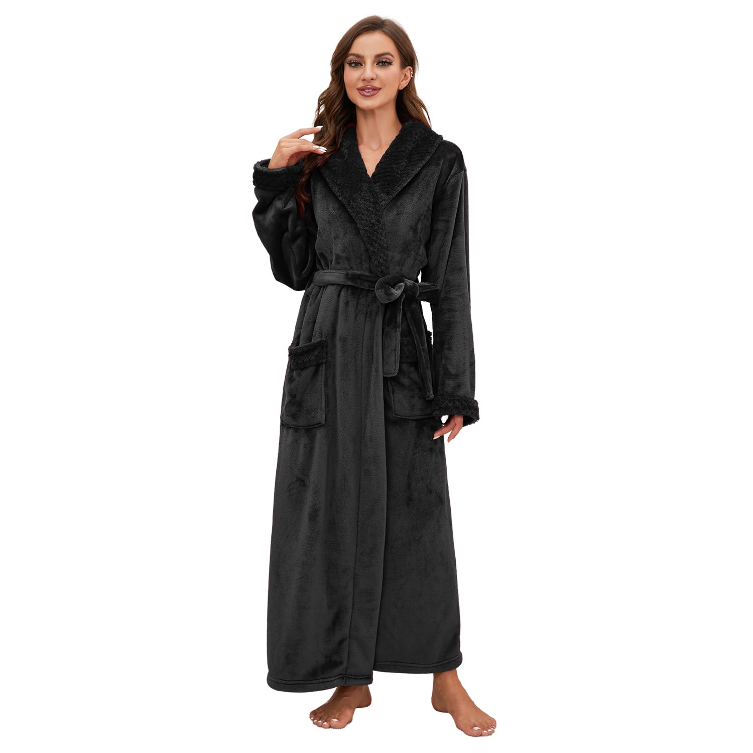 HEARTNICE Women's Long Fleece Robe - Soft Plush Bathrobe with Pockets, Warm Full-Length House Coat for Winter, Lounge Wear for Relaxing at Home, Spa Days & Cozy Evenings