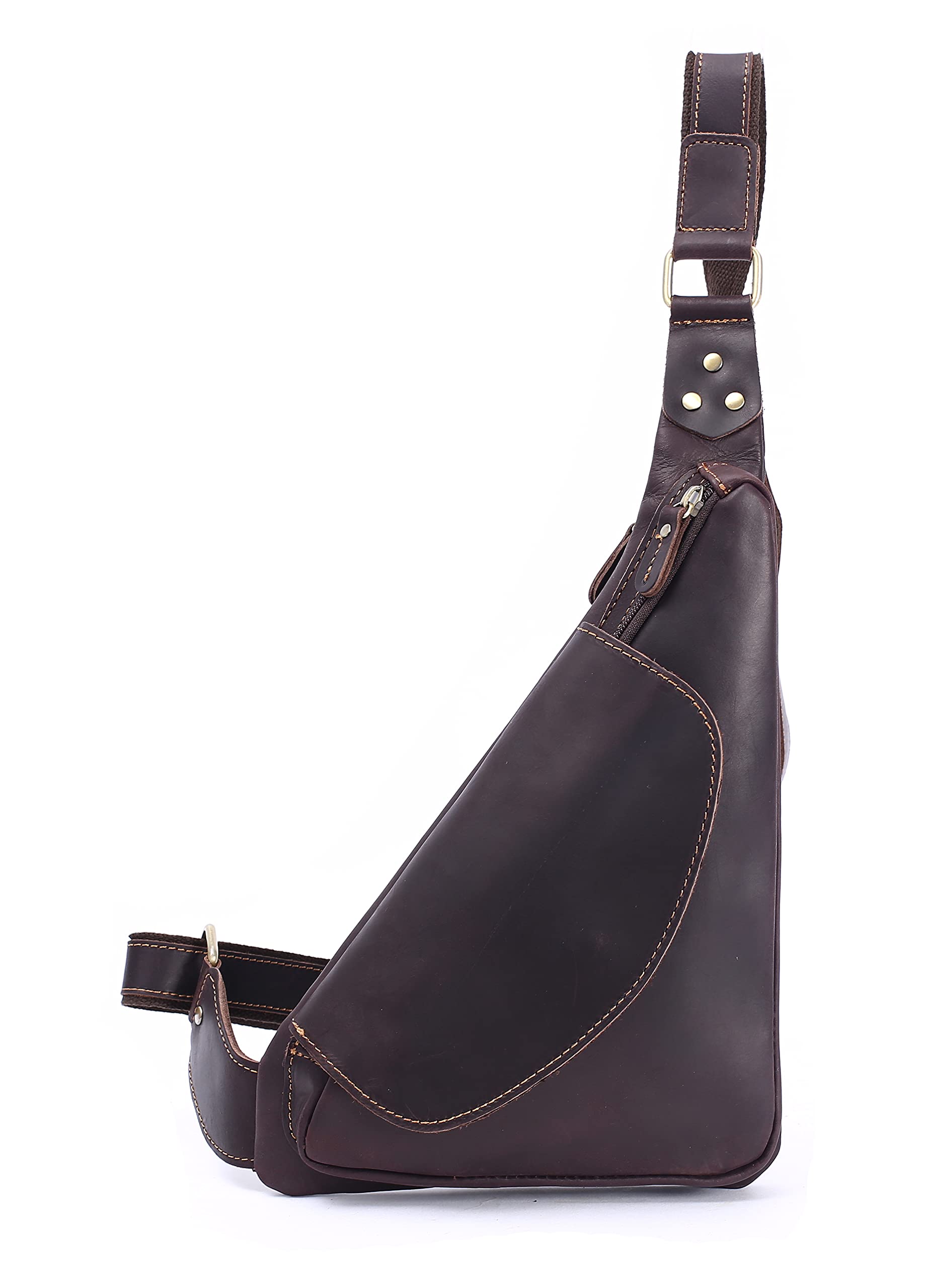 Men's Leather Crossbody Sling Backpack - Travel Hiking Chest Bag Daypack (Coffee Brown) - Perfect for Outdoor Adventures, Commuting & Daily Use