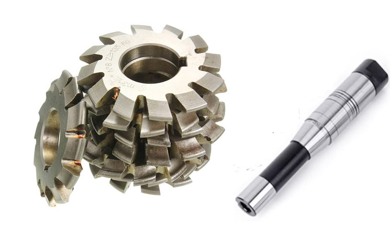 8-Piece HSS Gear Milling Cutter Set (M3, 20° Pressure Angle, 27mm Bore) with R8 Shank Arbor - Perfect for Gear Cutting, Metalworking & DIY Machining Projects