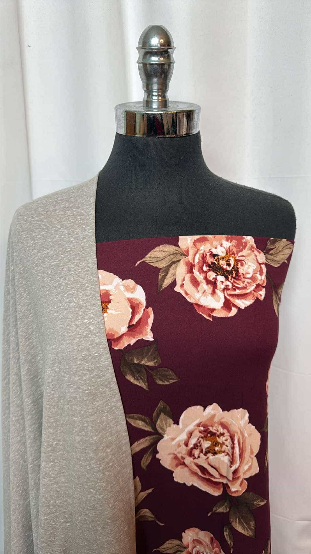 Burgundy Floral DBP & Sand Triblend Jersey Fabric Bundle - 2 Yards Each for DIY Clothing, Quilting & Home Decor Projects | Premium Quality Fabric for Sewing & Crafting