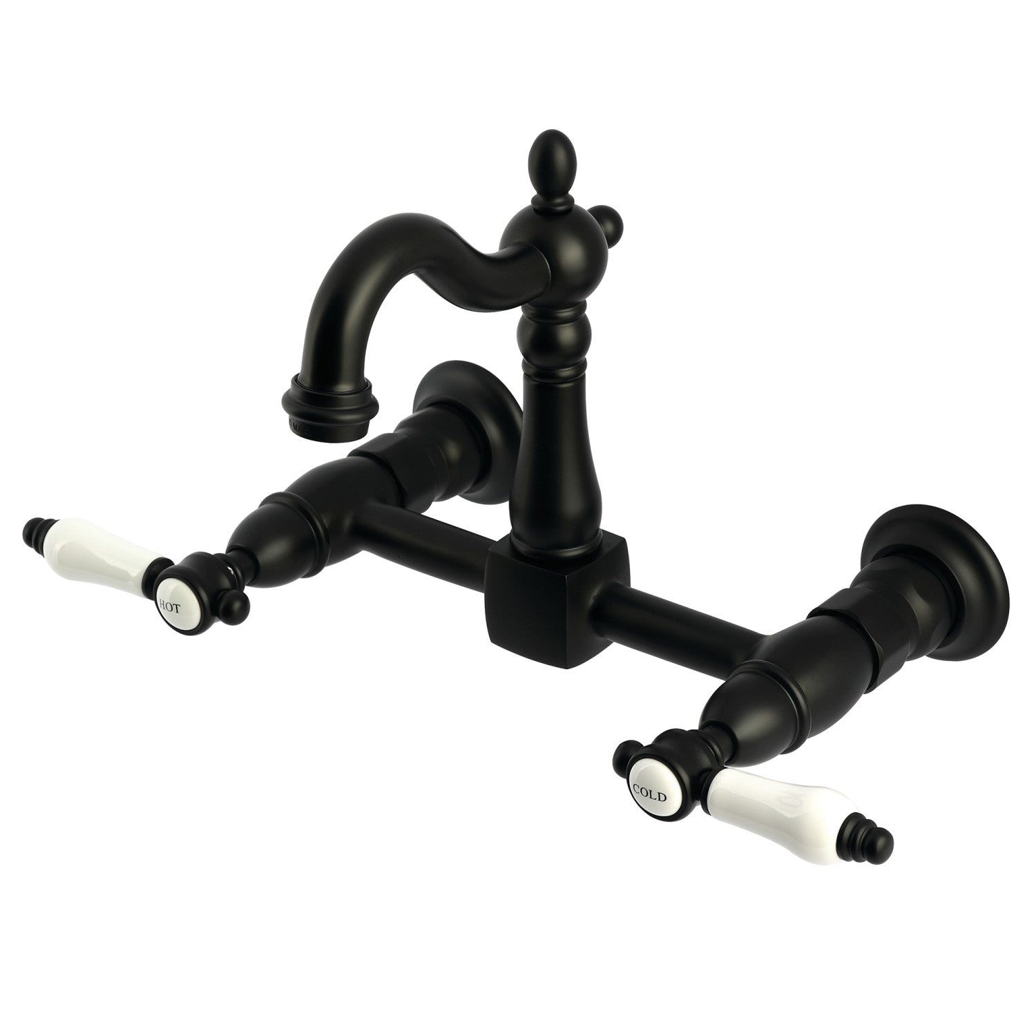 Bel Air KS2440BPL Matte Black Wall Mount Kitchen Faucet - 2 Handle 2 Hole Design for Modern Farmhouse & Industrial Style Kitchens - Perfect for Small Spaces & Bar Sinks