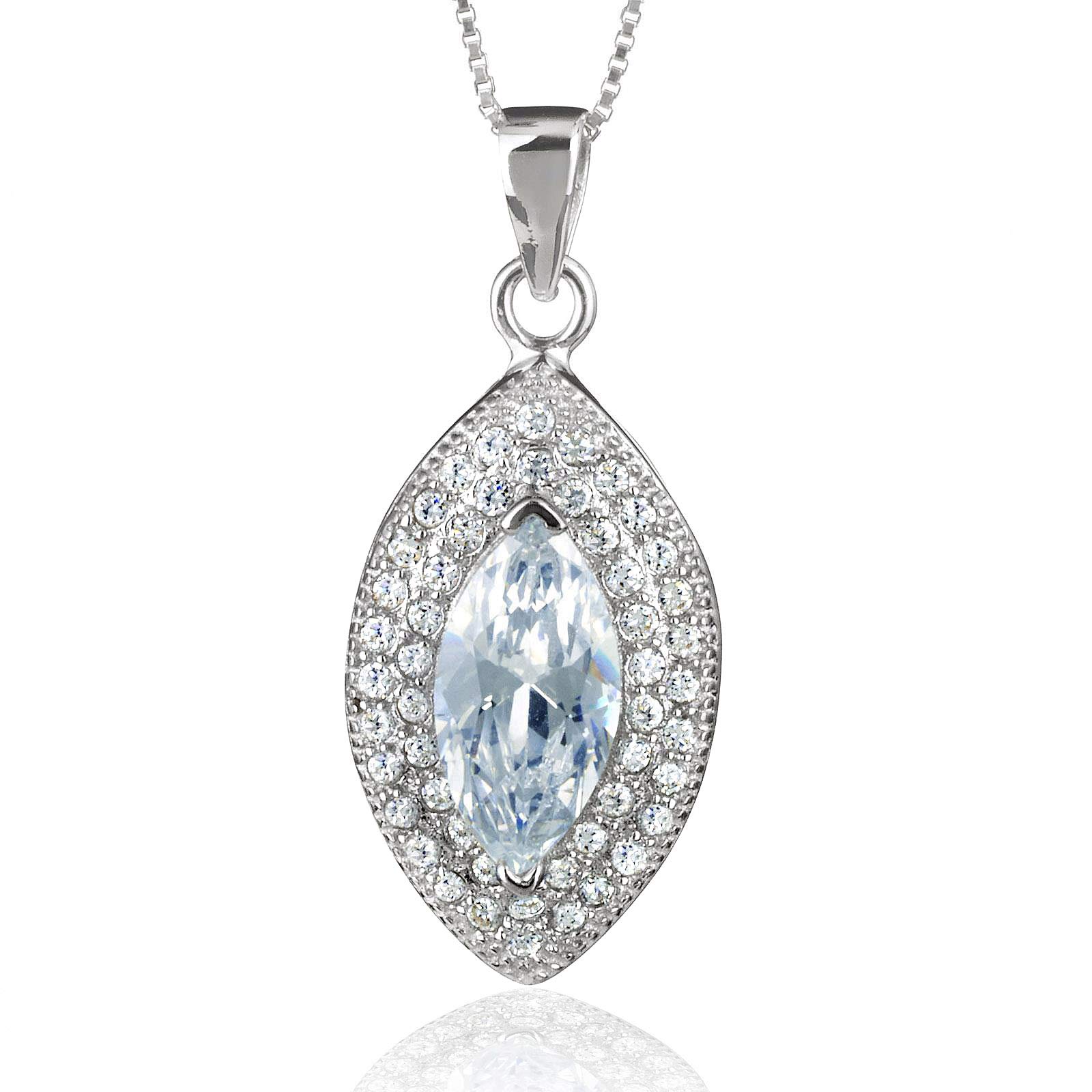 Elegant Women's Sterling Silver Marquise Cubic Zirconia Halo Pendant Necklace | Perfect for Valentine's Day, Anniversary & Wedding Gifts | Dainty Jewelry for Everyday Wear