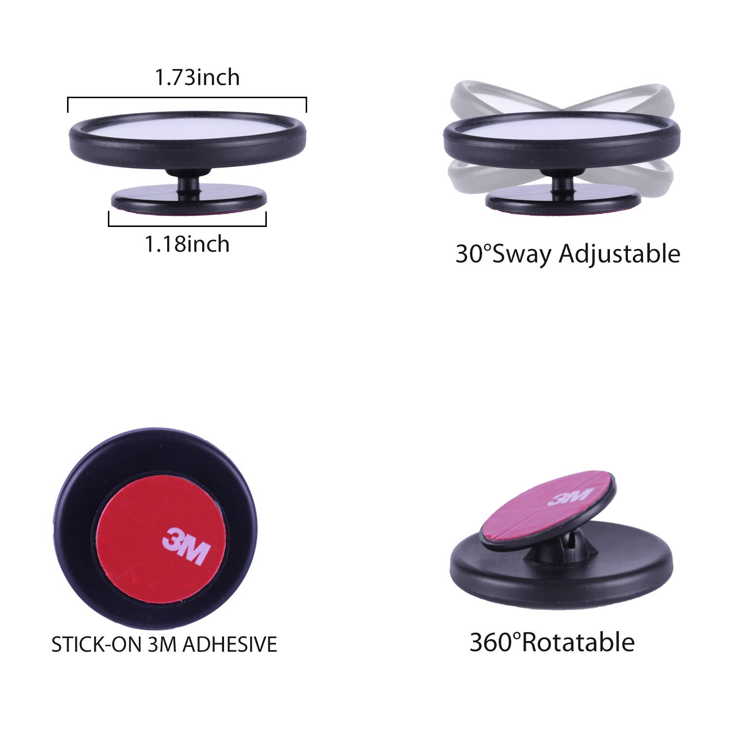 LivTee HD Glass Black Framed Round Blind Spot Mirror - Adjustable Wide Angle Rearview Mirror for Cars, Trucks & SUVs (2 Pack) - Enhance Safety & Visibility for Parking & Lane Changes