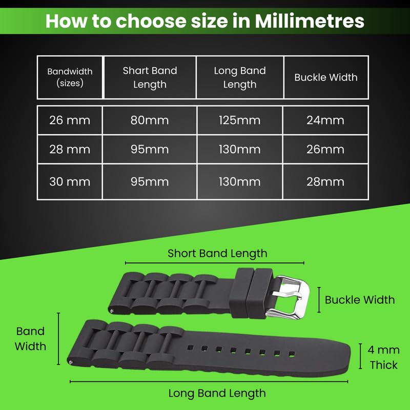 Premium Adjustable Silicone Watch Band for Men & Women - Sporty Durable Rubber Strap - Waterproof Replacement for Smartwatches & Regular Watches - Ideal for Running, Swimming & Outdoor Activities
