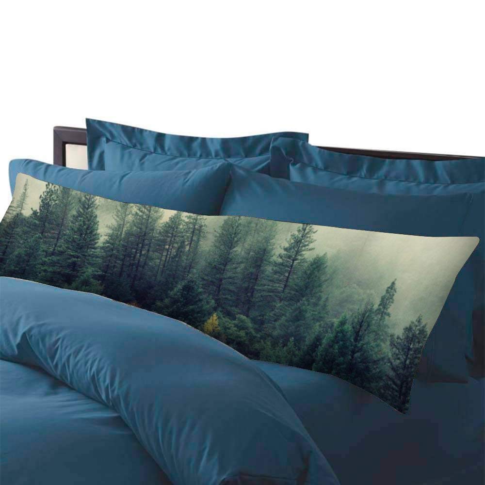 Premium Black Spruce Fir Forest Print Body Pillow Cover - 20x54 Inches with Zipper, Soft Cotton Pillowcase for Bed, Couch & Travel - Funny Gift Idea for Nature Lovers & Anime Fans