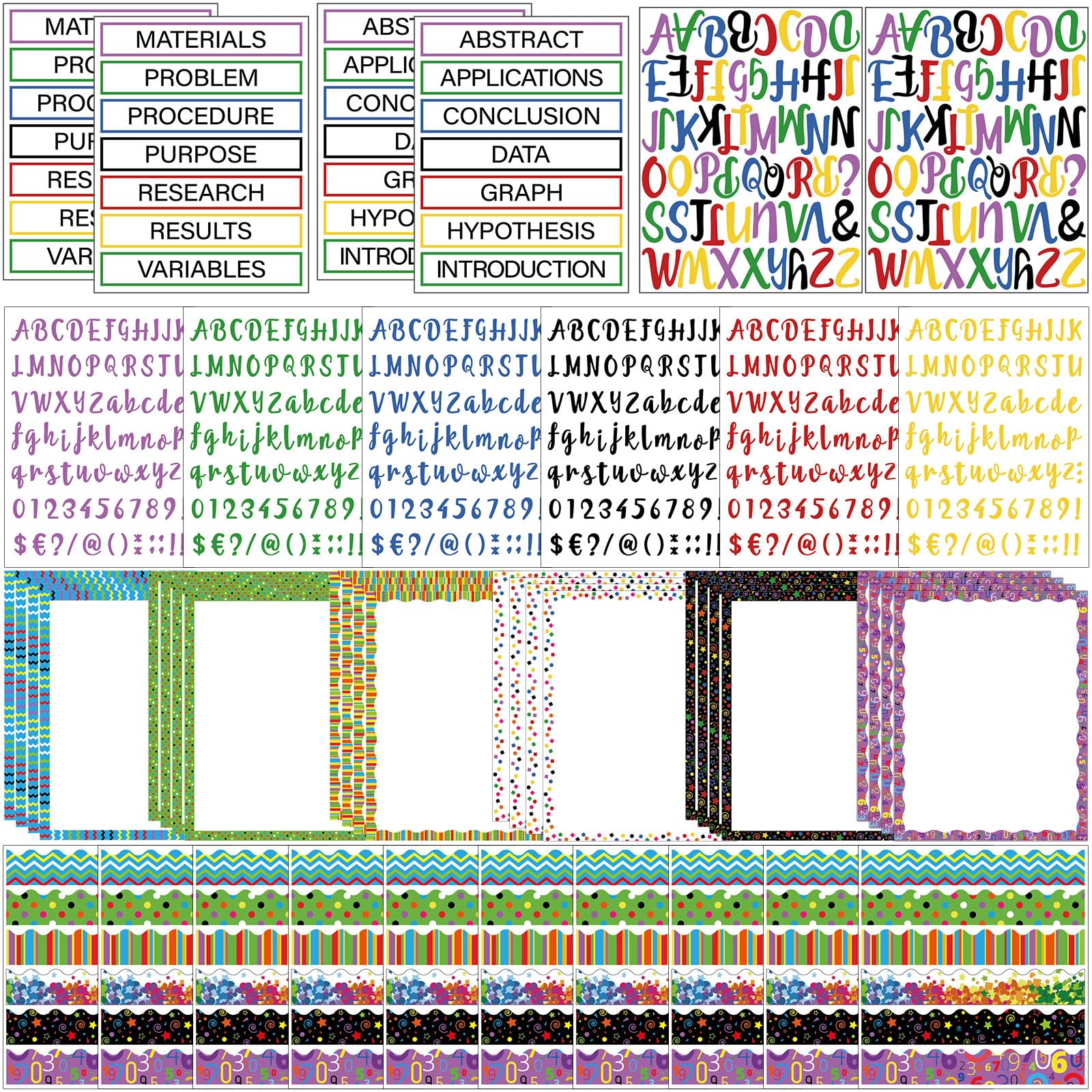 96 Pcs Science Fair Board Kit - Self-Adhesive Titles, Borders & Stickers for School Projects