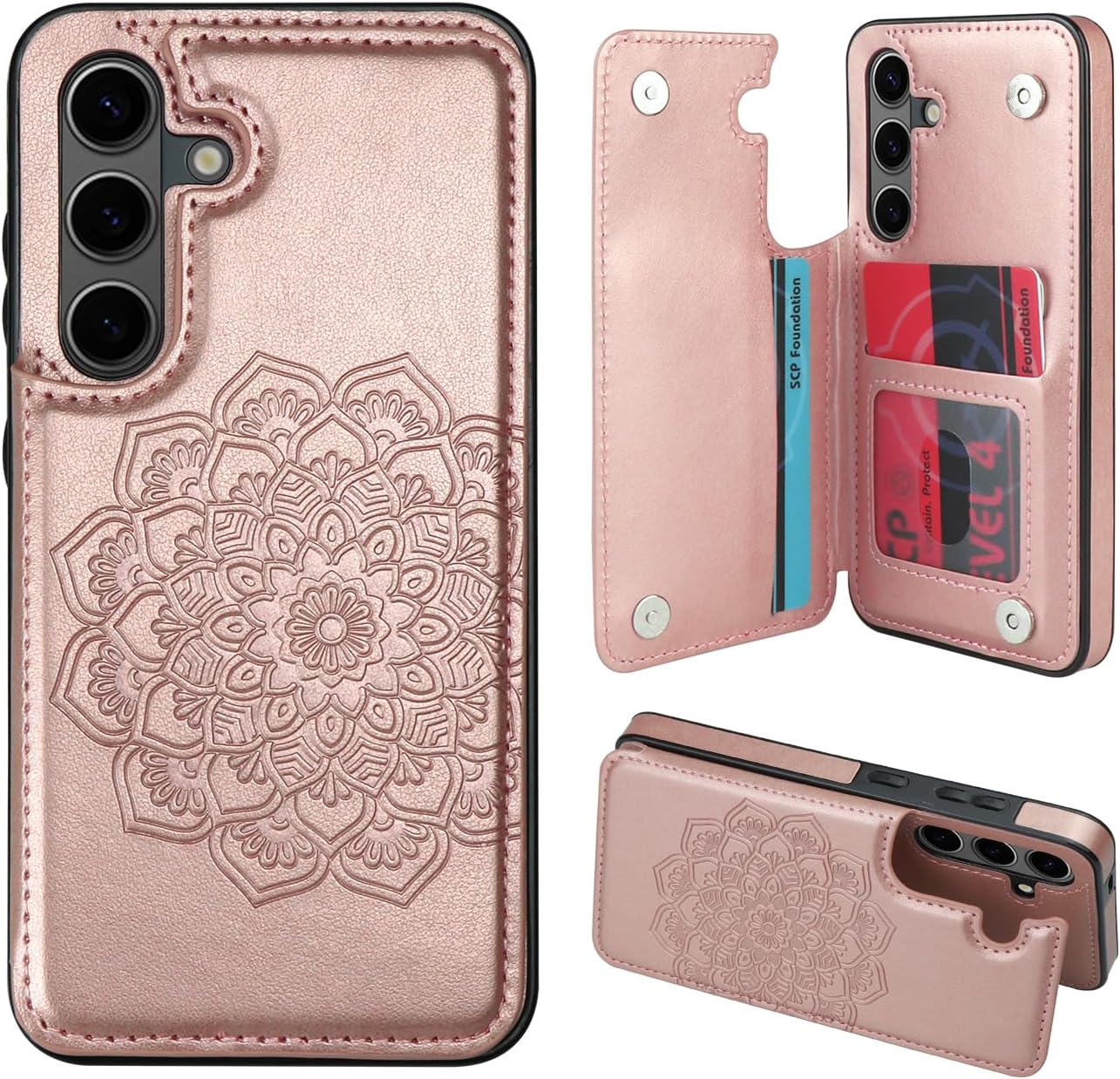 Samsung Galaxy S24 Ultra Case with Card Holder & Magnetic Flip Cover - Stylish Flower Design for Secure Protection & Convenience - Perfect for Daily Use, Travel, and Business Meetings