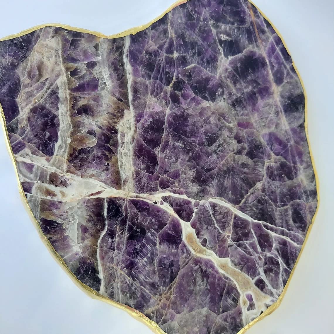 Amethyst Cheese Serving Board with Gold Trim - Natural Purple Crystal Platter for Charcuterie, Cheese & Appetizers | Elegant Gift for Christmas, Housewarming, Thanksgiving | Perfect for Dinner Parties, Bridal Showers & Hostess Gifts