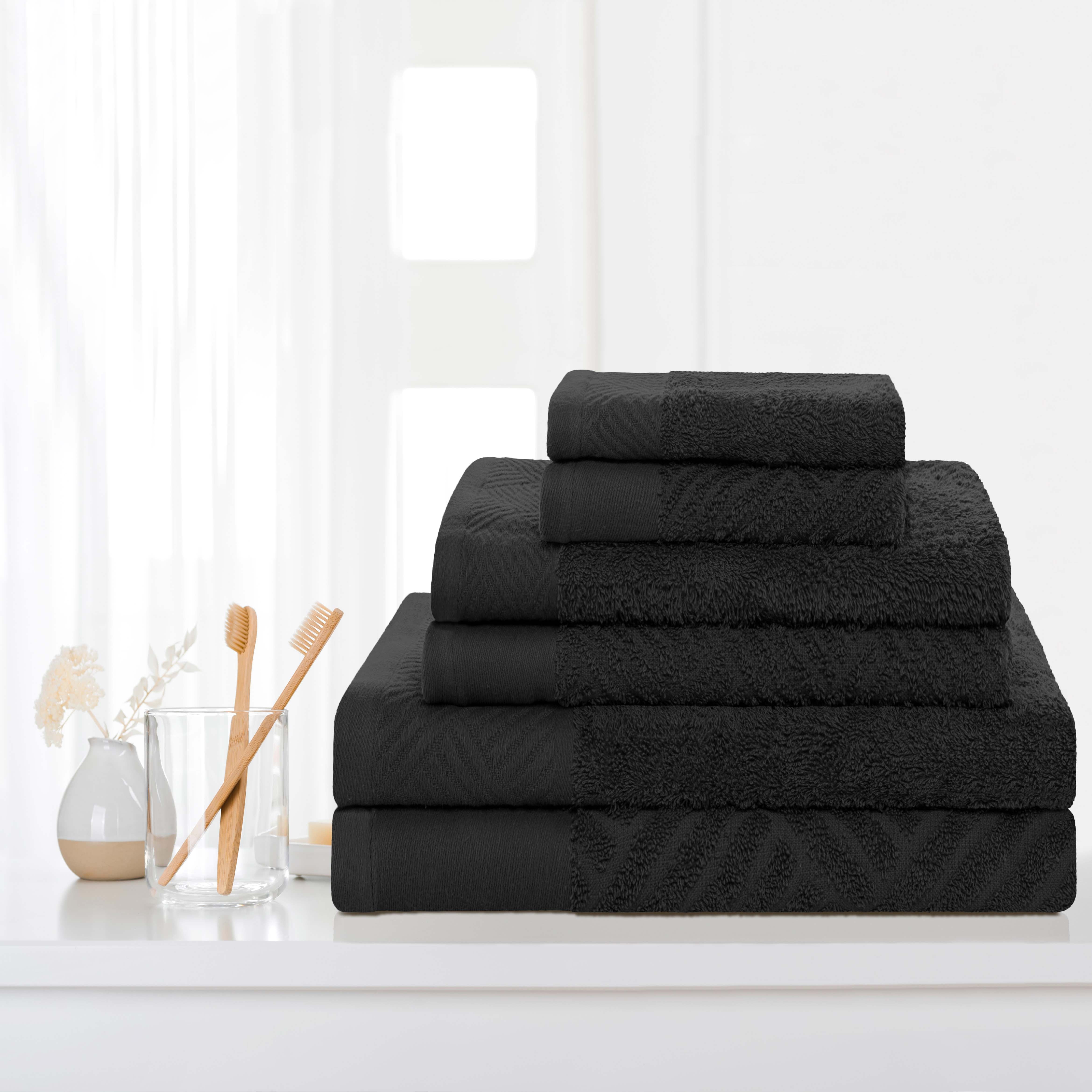 Premium 6-Piece Egyptian Cotton Towel Set - Basketweave Jacquard & Solid Design - Ultra Soft & Absorbent Bath Towels for Spa, Hotel, or Luxury Home Use