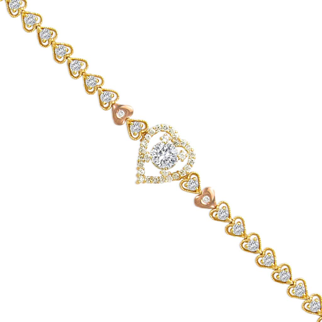 14K Gold Heart CZ Bracelet for Women - Elegant Yellow & White Cubic Zirconia Jewelry Gift - 7 Inch Adjustable - Perfect for Valentine's Day, Anniversary & Special Occasions