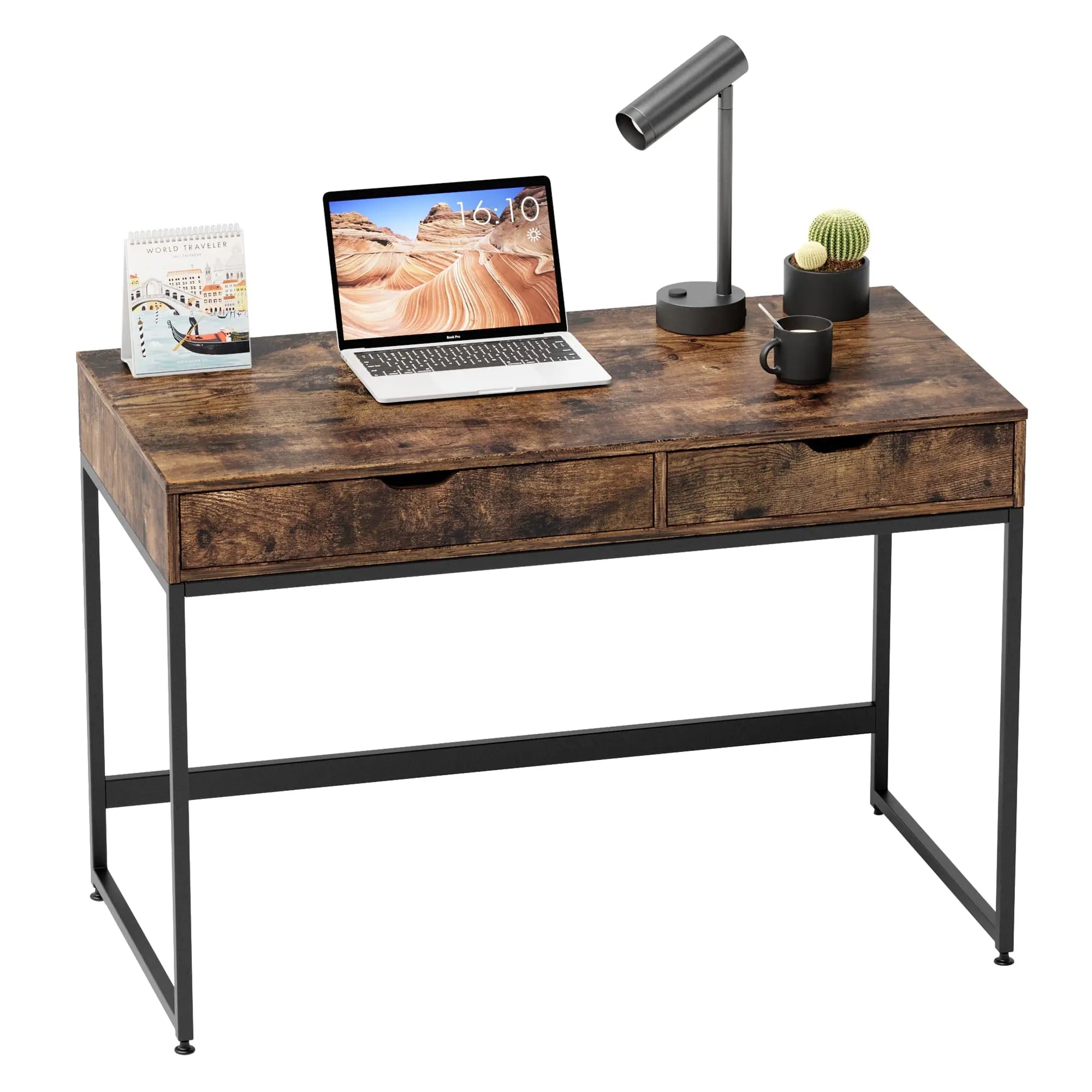 Bestier Modern Rectangular Writing Computer Desk with 2 Drawers - Home Office, Study & Workspace Solution for Small Spaces