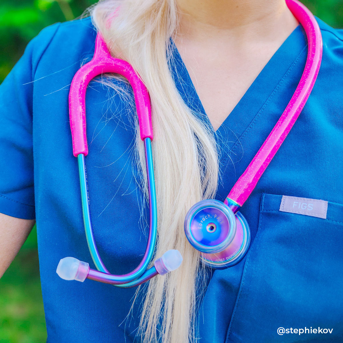 ProCardial® Titanium Cardiology Stethoscope - Bright Pink Glitter/Kaleidoscope Design - Premium Medical Stethoscope for Doctors, Nurses & Healthcare Professionals - Ideal for Pediatric, Cardiology & Clinical Use