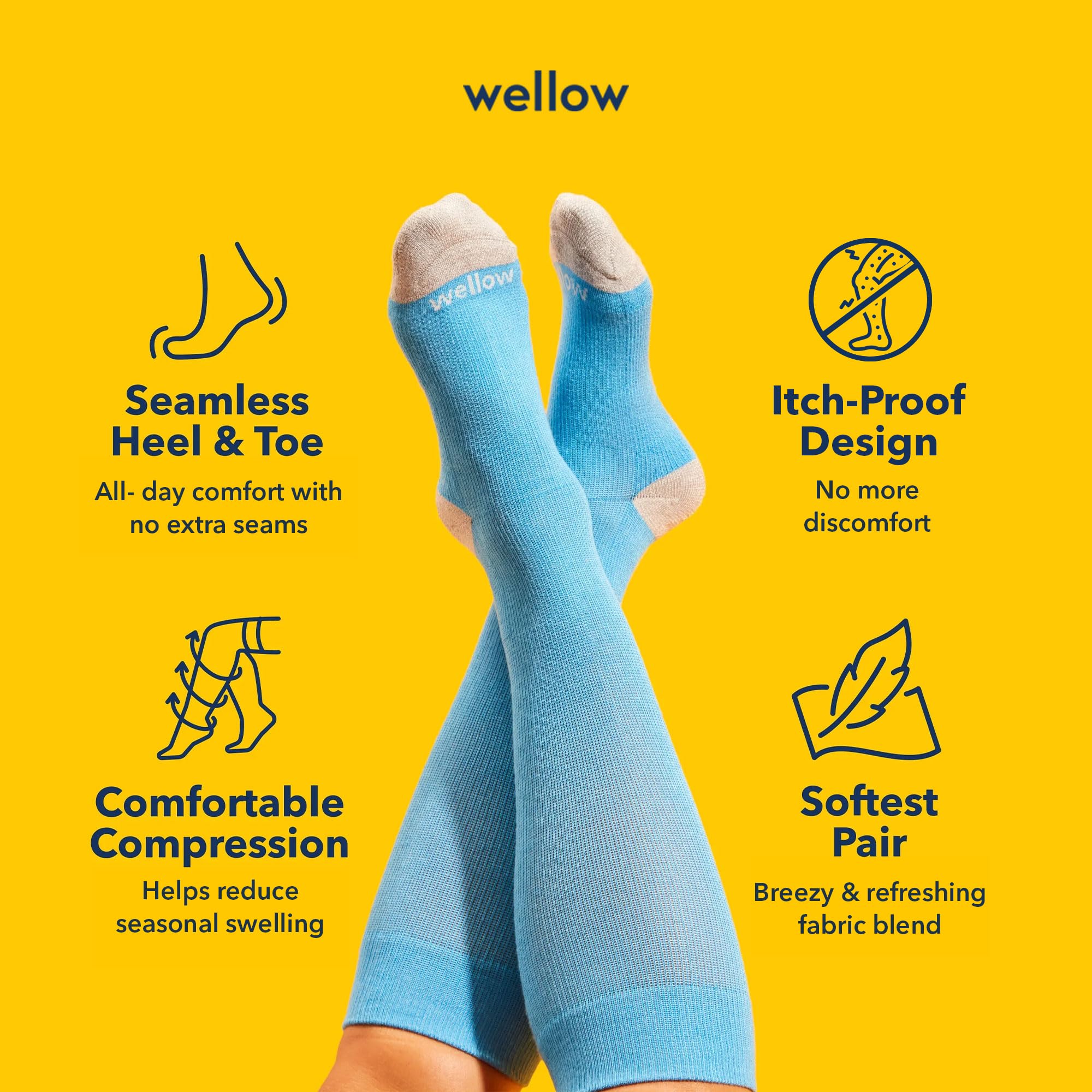 Wellow Knee High Compression Socks for Men & Women - 18-25 mmHg Medical Grade Support, Breathable Bamboo Viscose, Regular Fit - Ideal for Running, Travel & Varicose Vein Relief
