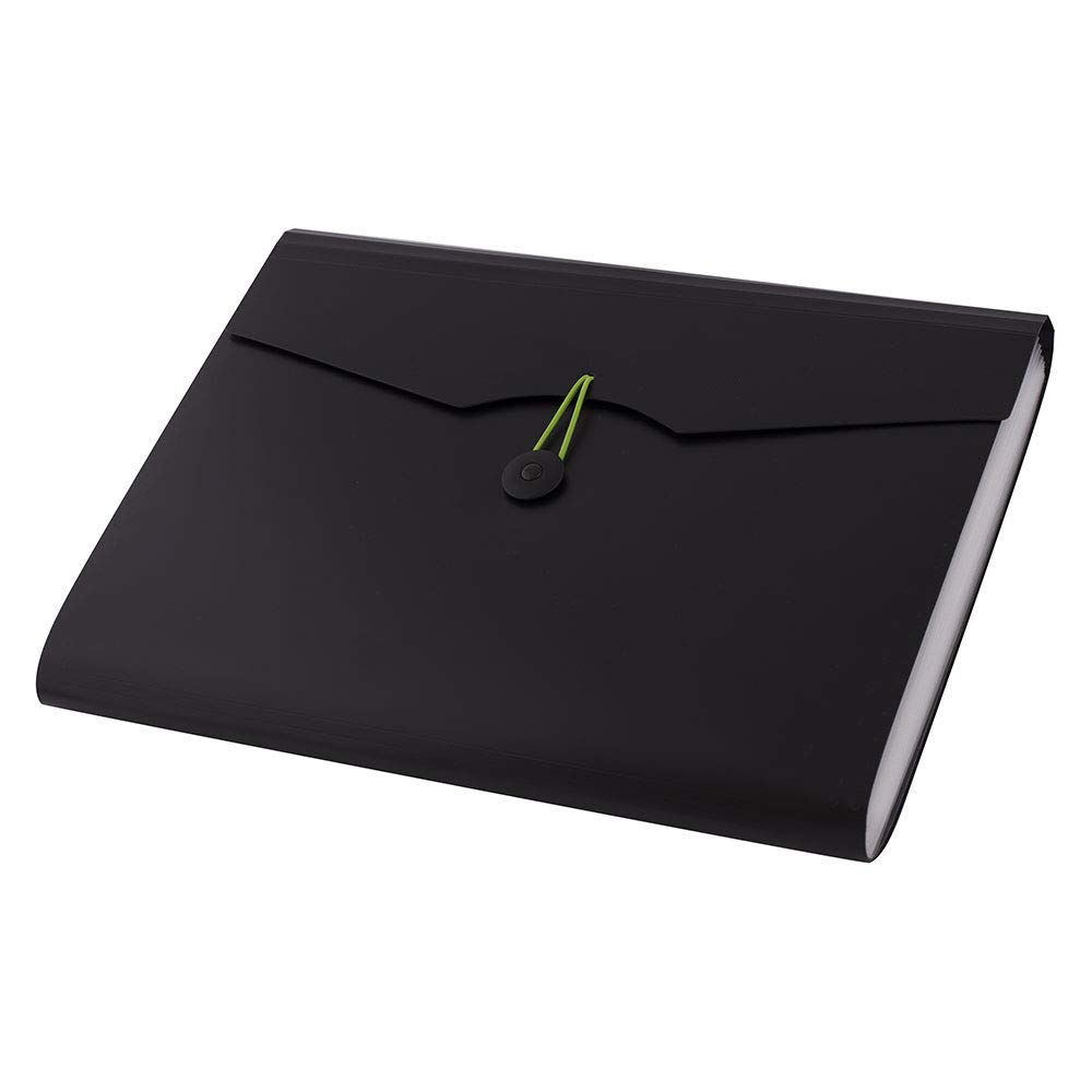 D.RECT 5580 - 12 Pocket Expandable A4 File Organizer | Black Accordion Folder for Documents | Office Paper Storage Solution - Perfect for Business, School & Home Organization