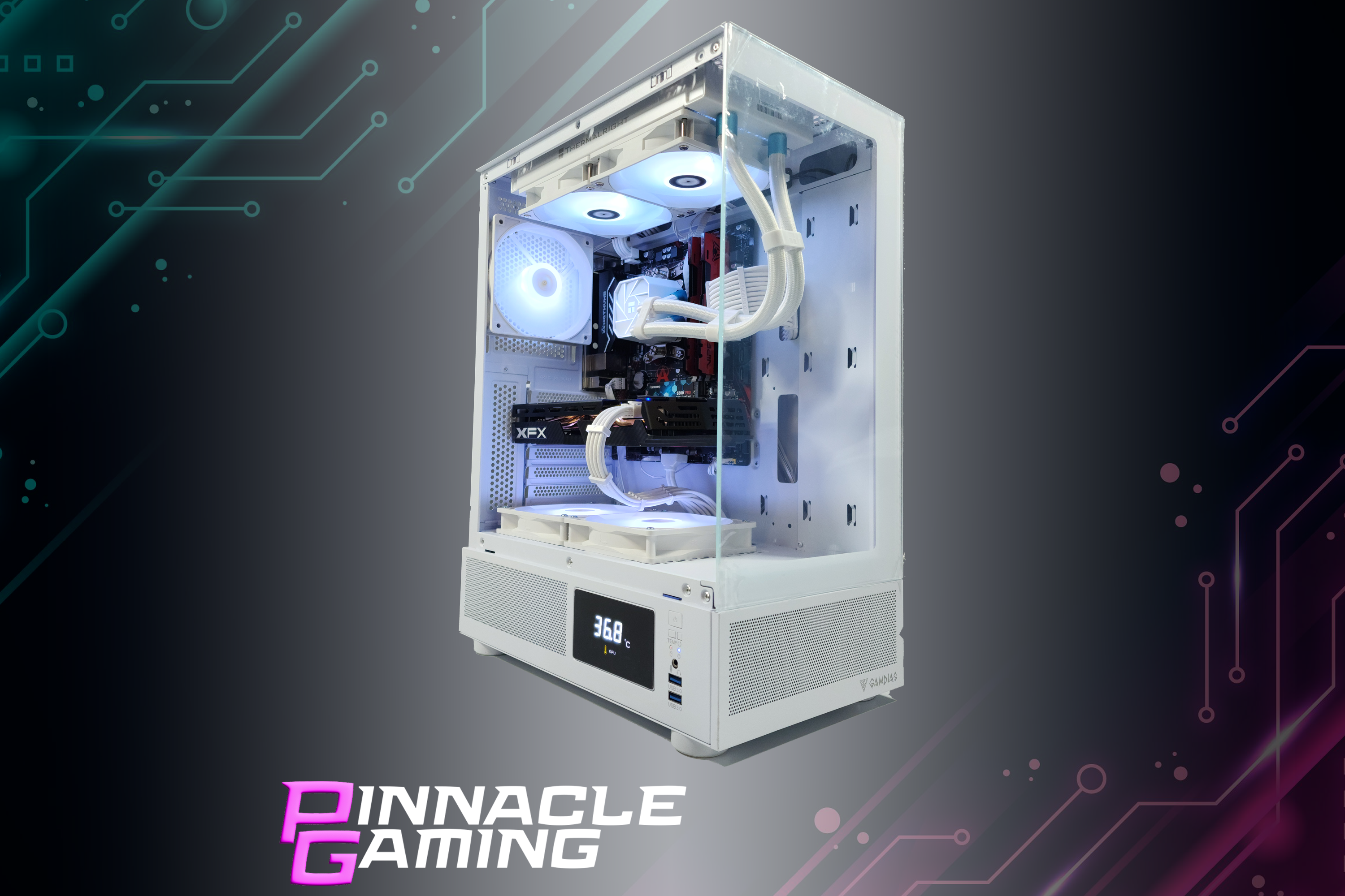 Custom Gaming PC with Water Cooling - AMD Ryzen 7, RX 580 8GB GPU, 1TB SSD, 16GB DDR4 RAM, White Case - Perfect for 4K Gaming, Streaming & VR Experiences