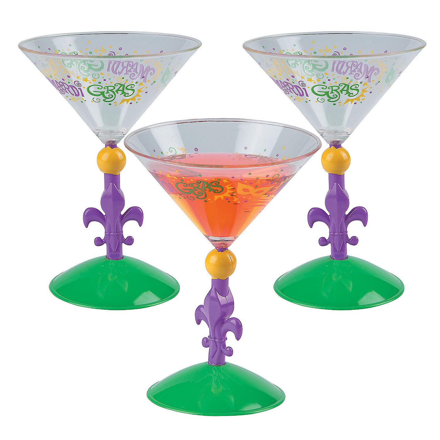 12-Piece Mardi Gras Martini Glasses Set - Colorful Party Cups for Carnival, New Orleans Themed Events & Festive Celebrations - Perfect for Cocktails, Themed Parties & Home Bar Decor