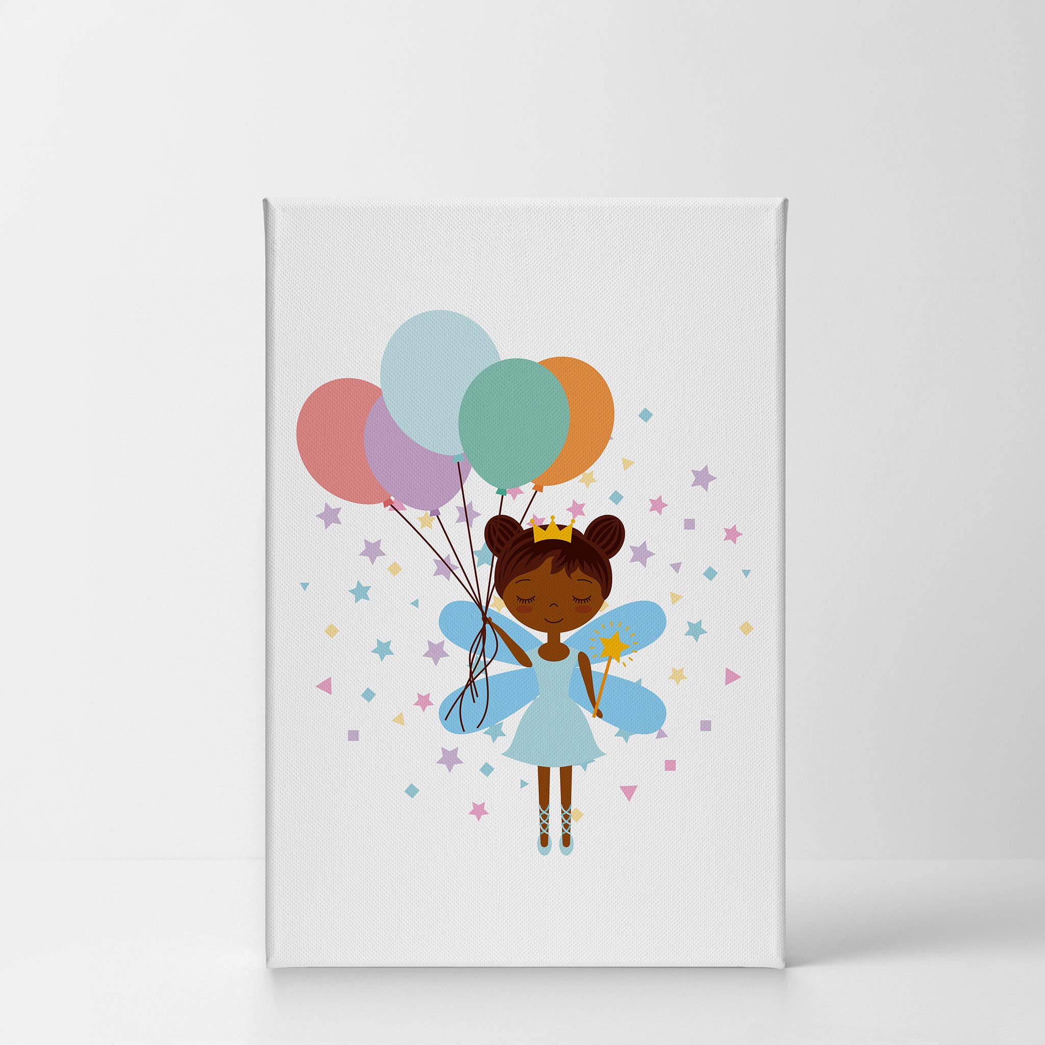 African American Fairy Girl with Balloons Canvas Print - 36x24 Inch Wall Art for Kids Room, Nursery & Baby Room Decor - Ready to Hang, Made in USA | Perfect for Birthday Gifts, Children's Bedroom & Playroom Decorations