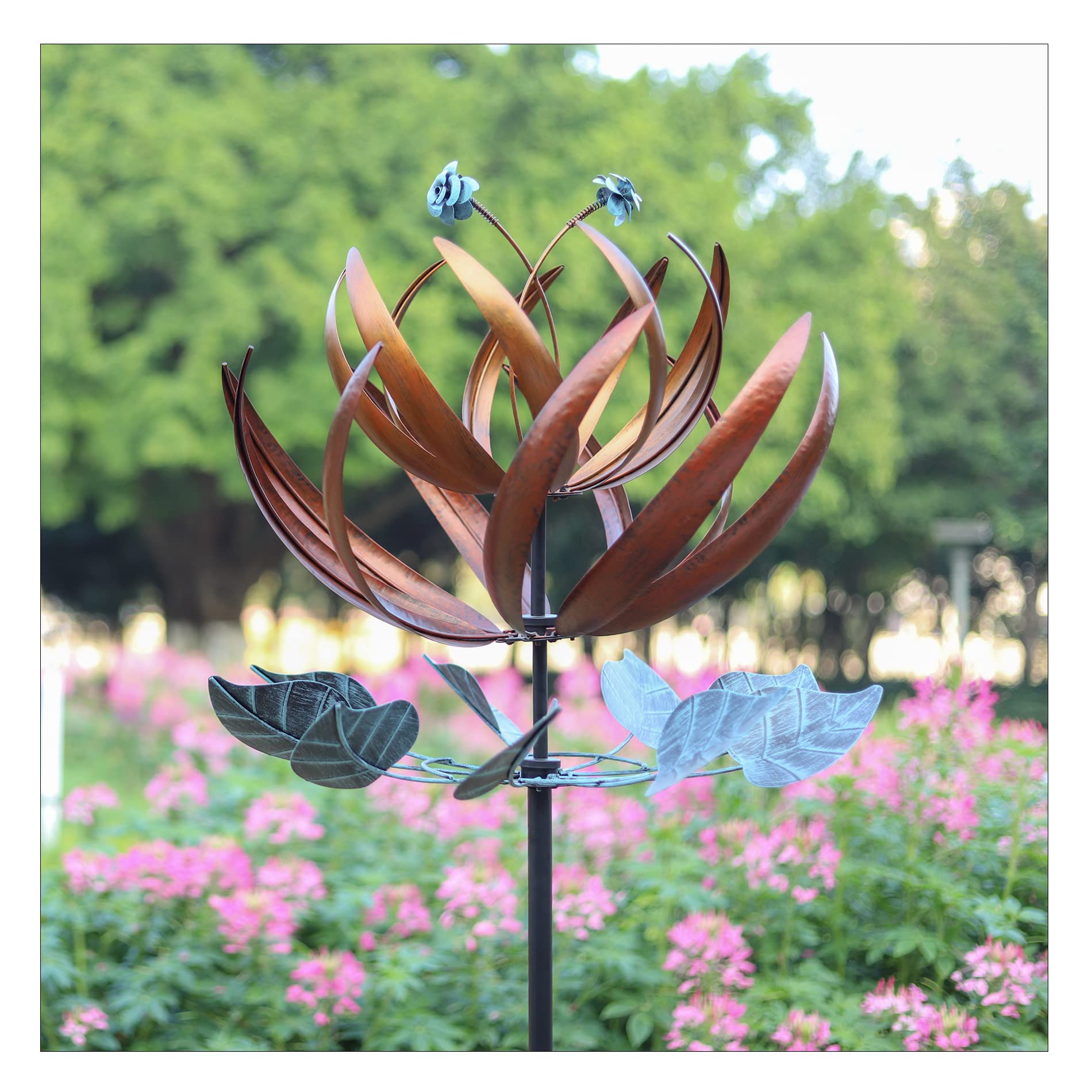 LimeHill Large 24 x 84 Inches Metal Wind Spinner for Yard and Garden - Outdoor Decorations, Copper Lotus Design | Perfect for Patio, Lawn, Backyard, and Garden Decor
