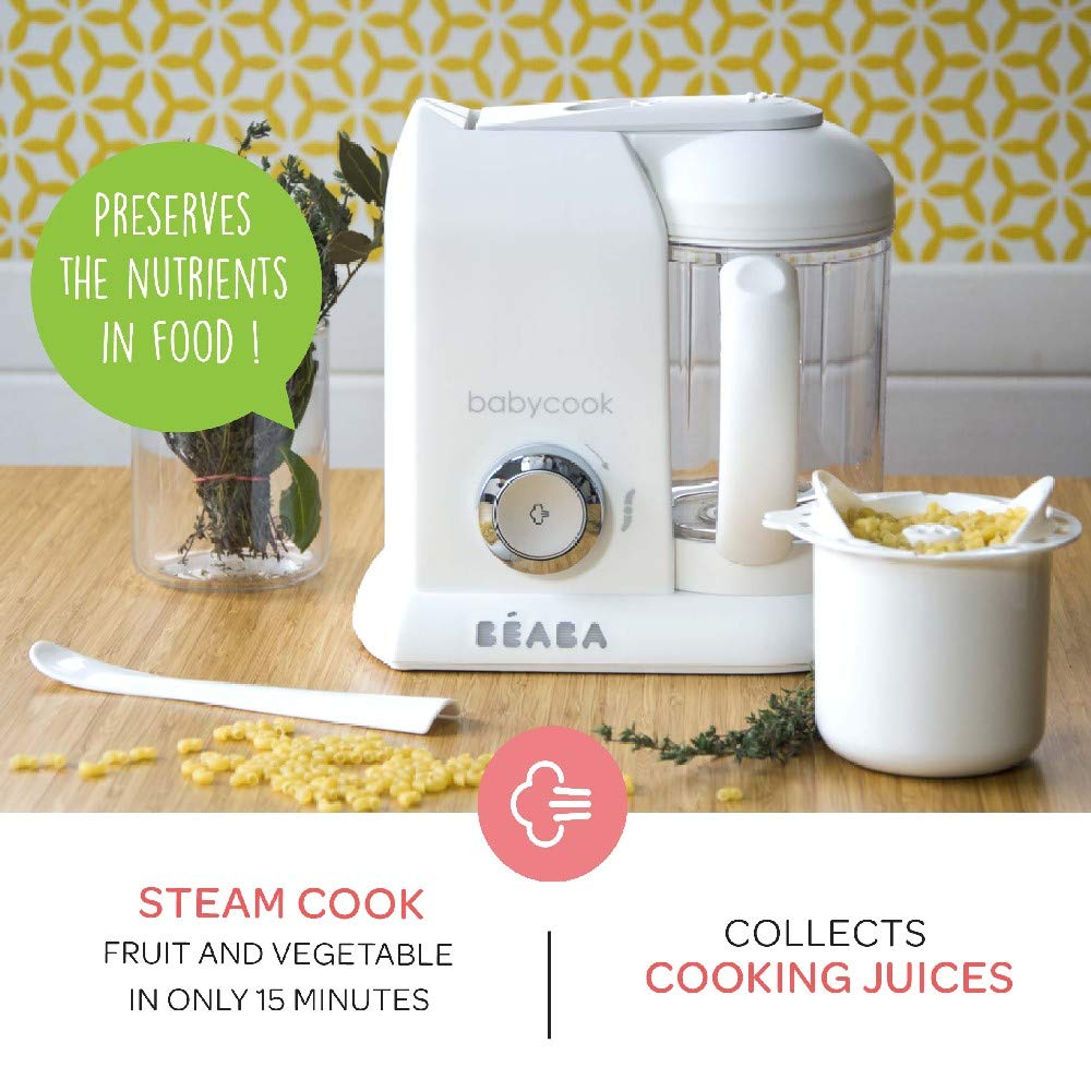 BEABA Babycook Solo 4-in-1 Baby Food Maker - Steamer, Blender, Cooker & Processor for Homemade Baby Food - Quick & Easy Infant Meal Prep - Perfect for Purees & Food Diversification - White/Silver - Ideal for Busy Parents & Healthy Baby Nutrition