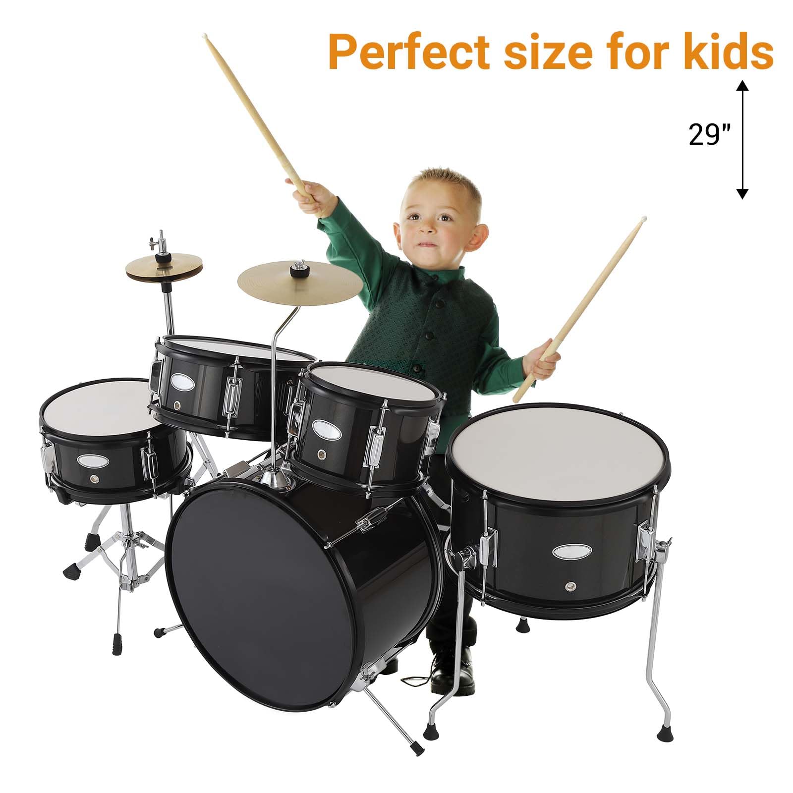 AD-300 Junior 5-Piece Drum Set with Bass Drum, Tom-Tom, Snare, Cymbals & Hi-Tone Drum | Includes Drum Sticks, Pedal & Stool | Perfect Beginner Drum Kit for Kids & Teens | Ideal for Home Practice, Music Lessons & Live Performances