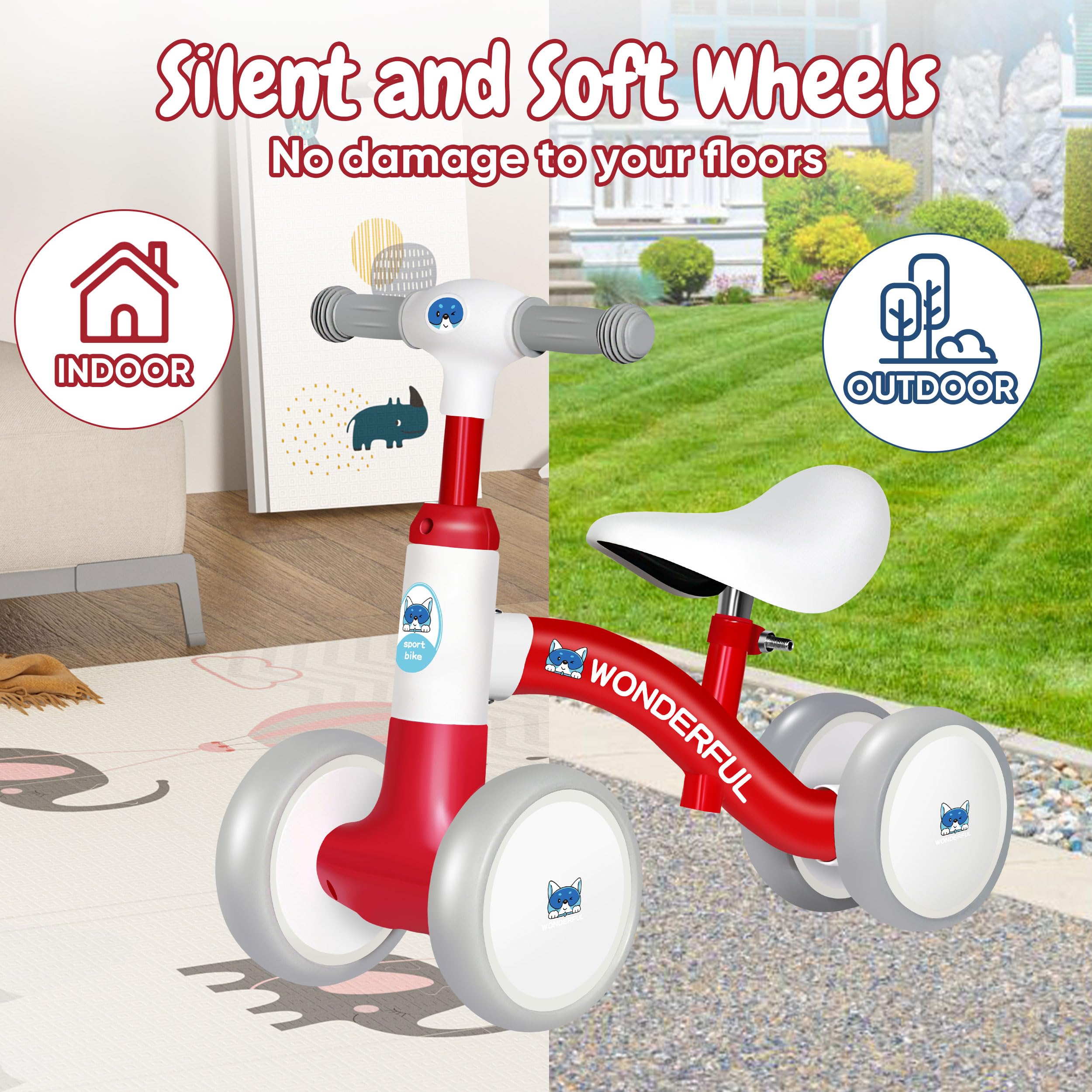 **Bakeling 4-Wheel Balance Bike for Toddlers 2+ Years Old - Kids Training Bike with Adjustable Seat - Perfect for Indoor & Outdoor Learning & Play**