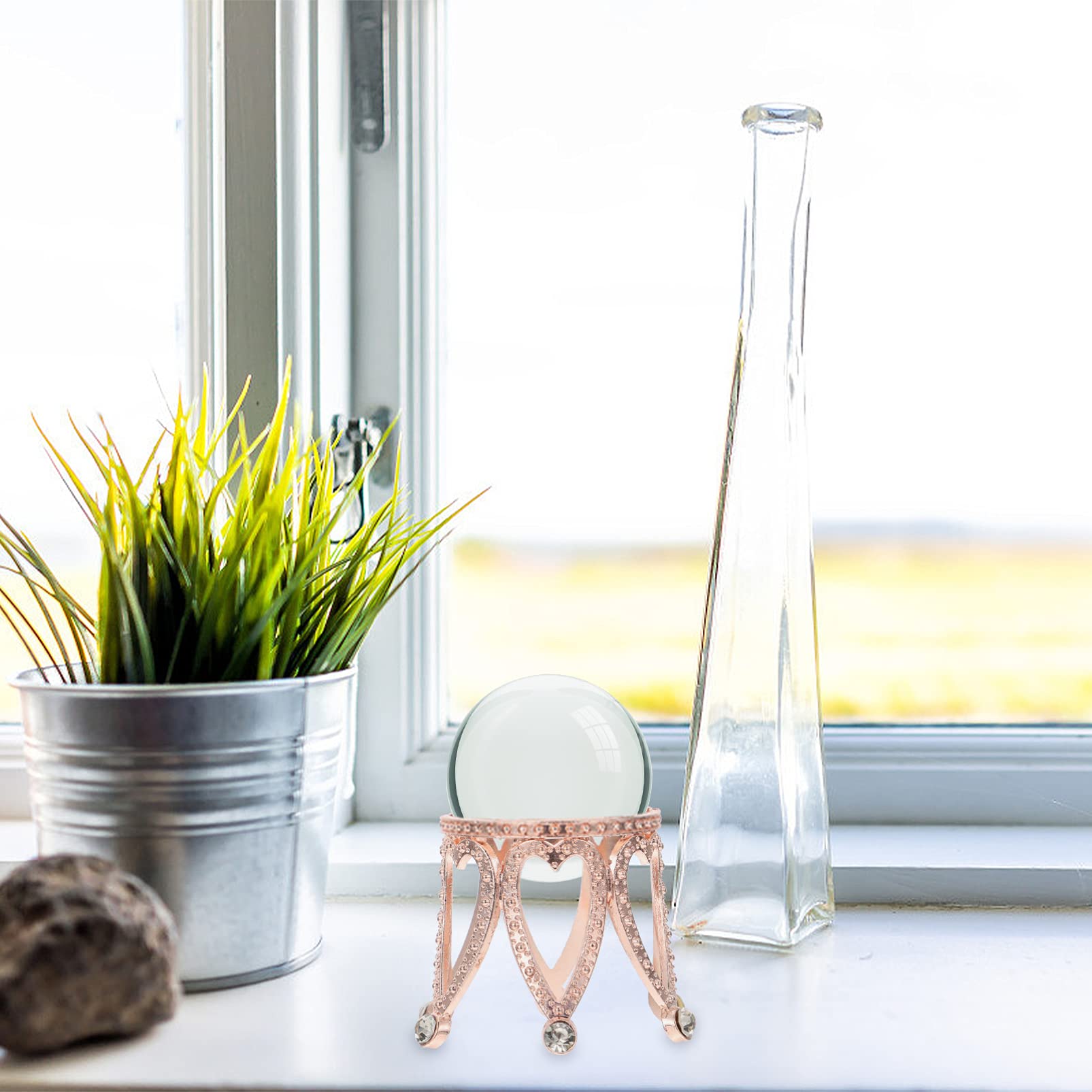BESPORTBLE 2Pcs Clear Crystal Ball Display Stand - Crown Shape Rhinestone Snow Globe Stand, Easter Egg Holder with Gemstone Base for Spheres & Marble Balls - Perfect for Home Decor, Wedding Centerpieces, and Gift Displays
