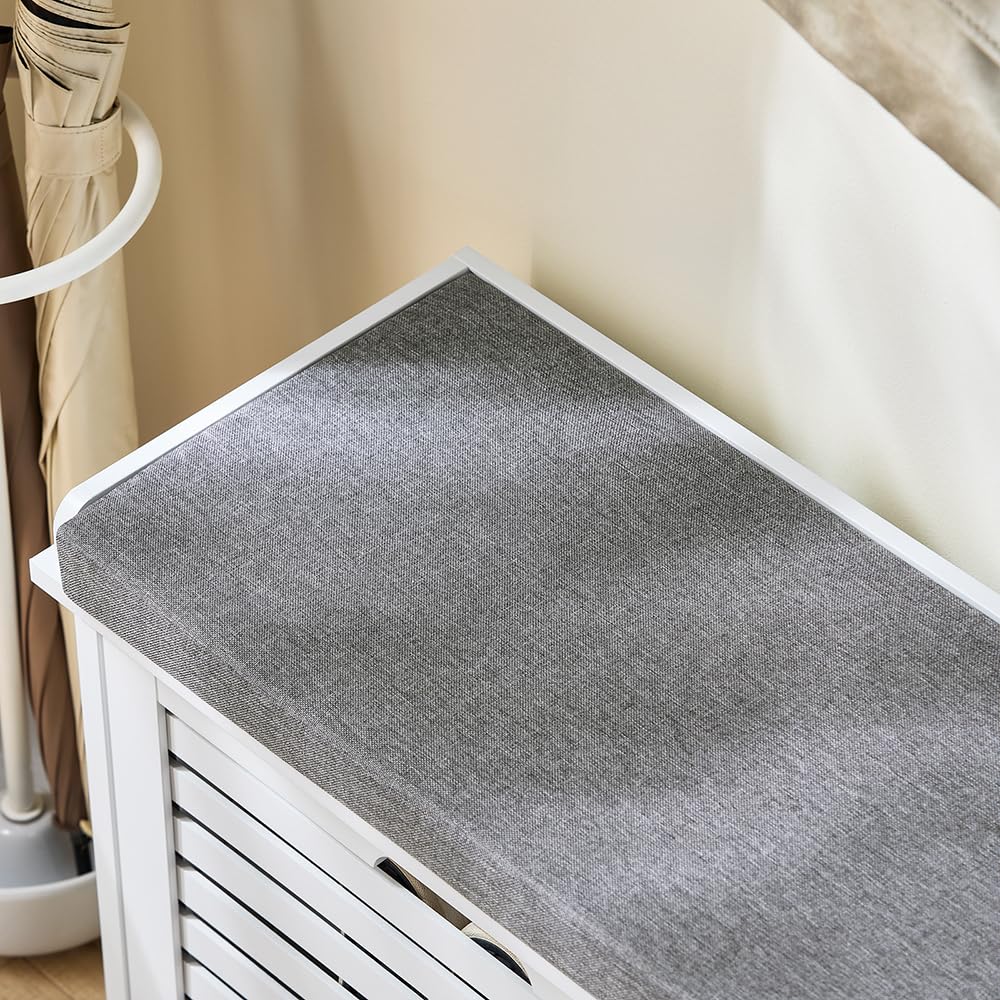 SoBuy Small Storage Bench with Seat Cushion - Narrow Shoe Cabinet with 1 Drawer for Entryway, Apartment, Living Room - White (FSR184-K-W) - Perfect for Organizing Shoes, Hats & Accessories in Small Spaces