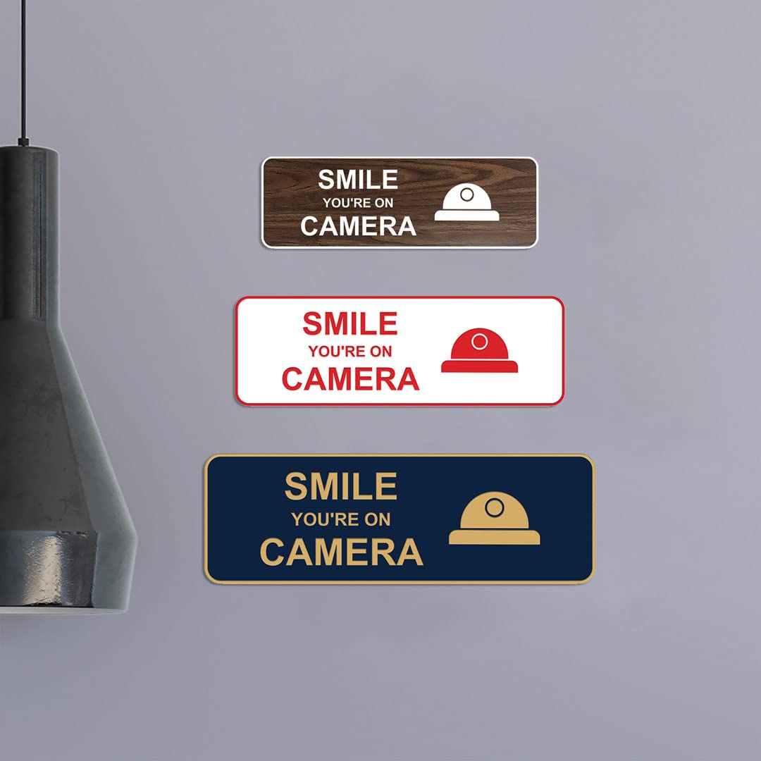 Standard Smile You're On Camera Sign (Navy Blue/White) - Large Security Warning Sign for Home, Office & Business Surveillance Areas