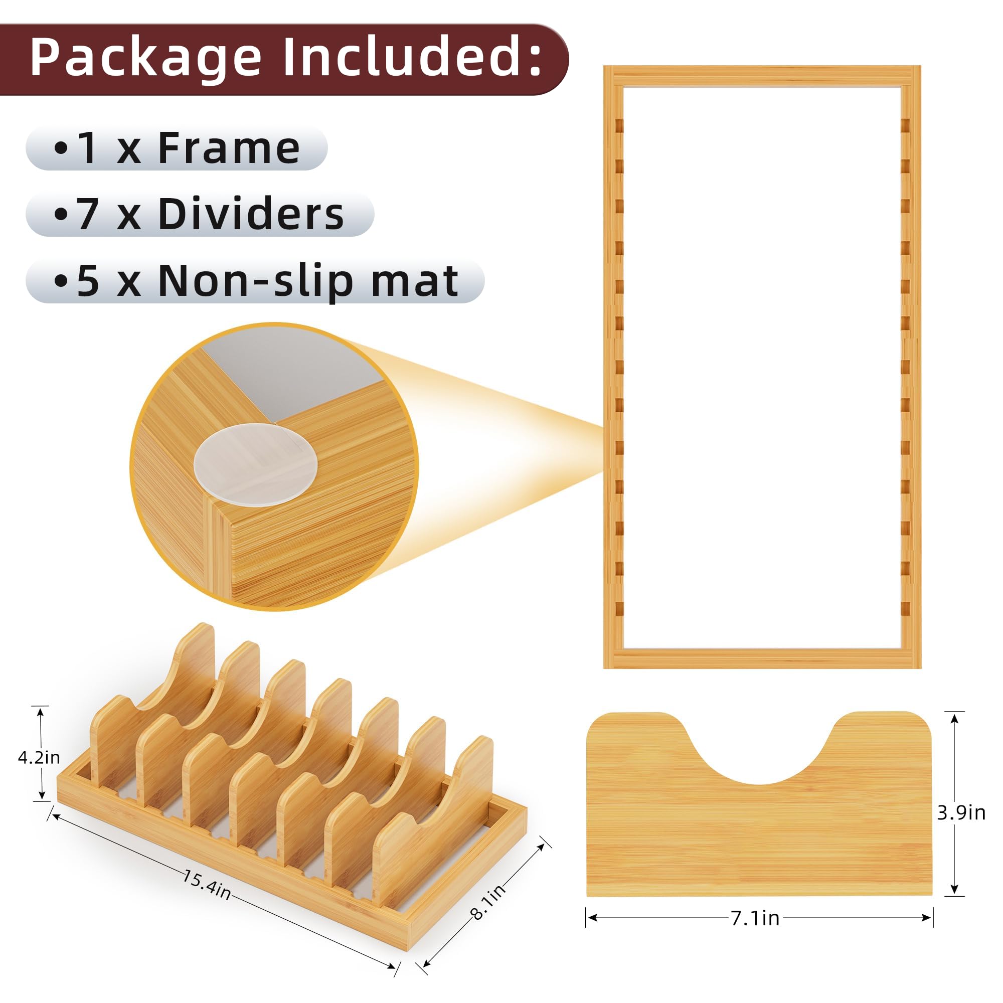 Adjustable Bamboo Pot Lid Organizer - Kitchen Cabinet & Countertop Storage Rack for Pans, Sheets & Covers | Space-Saving Under Cabinet & Counter Organizer for Clutter-Free Cooking