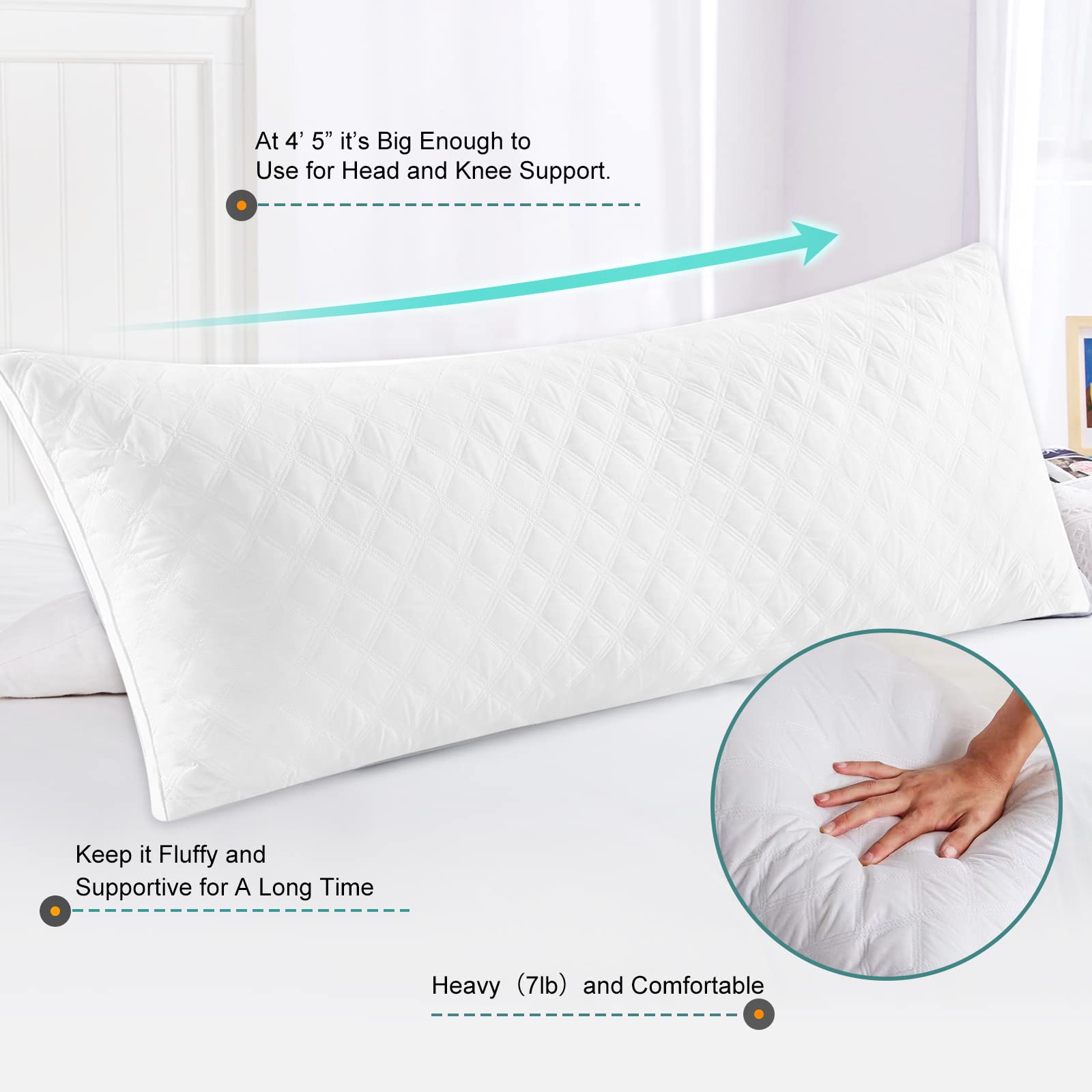 Oubonun Full Body Pillow for Sleeping - Adjustable Firm & Fluffy Adult Body Pillow - Long Large Bed Pillow 21x54 Inches - Perfect for Side Sleepers, Pregnancy Support & Back Pain Relief