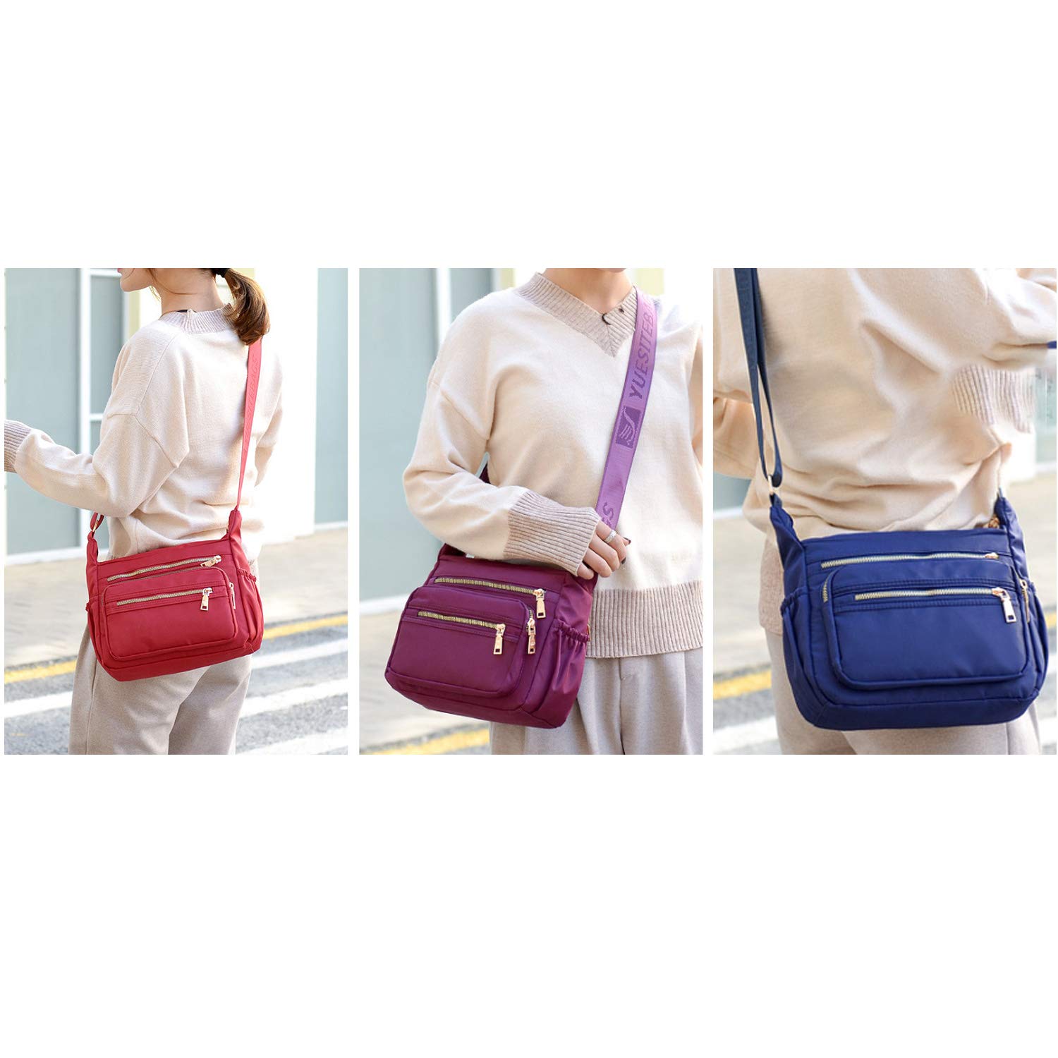 Waterproof Nylon Crossbody Bag for Women - Lightweight Shoulder Bag with Multiple Pockets, Casual Messenger Purse for Travel, Work & Everyday Use