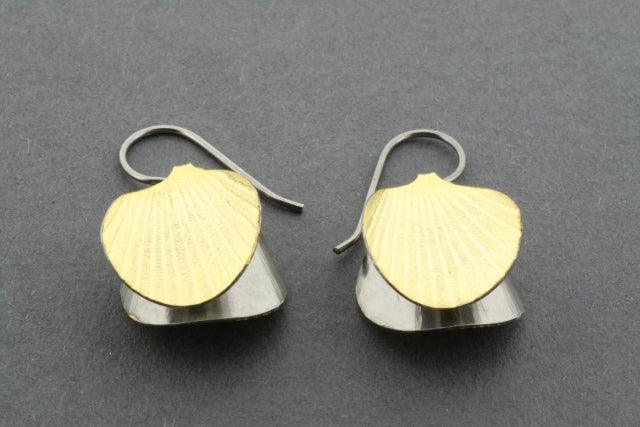 Oxidized Gold Plated Double Shell Earrings for Women - Boho Chic Jewelry for Beach, Party & Everyday Wear