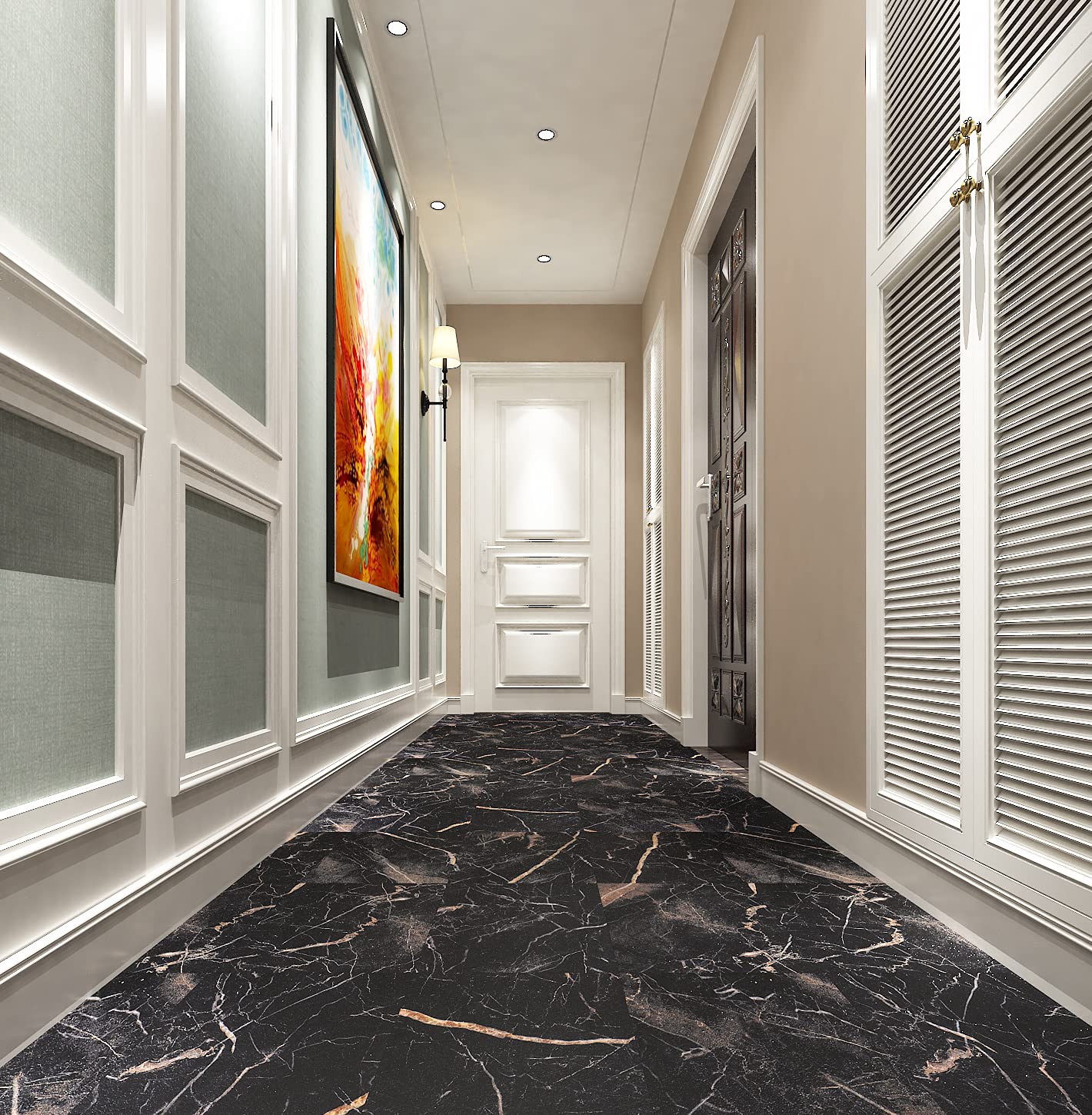 Black Marble Peel and Stick Vinyl Floor Tiles - 12